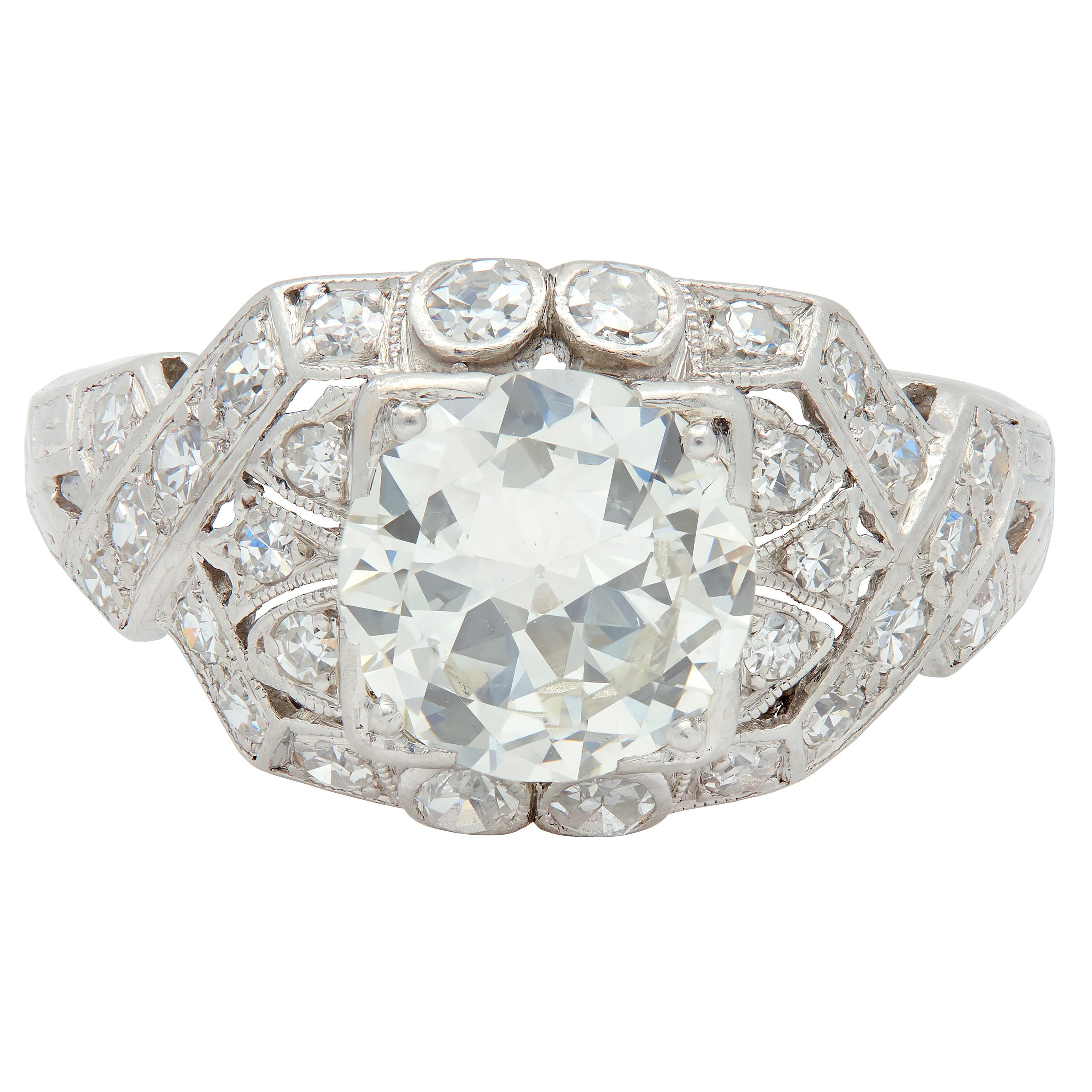 Art Deco 2.05 CTW Diamond Platinum Lily-Of-The Valley Vintage Engagement Ring