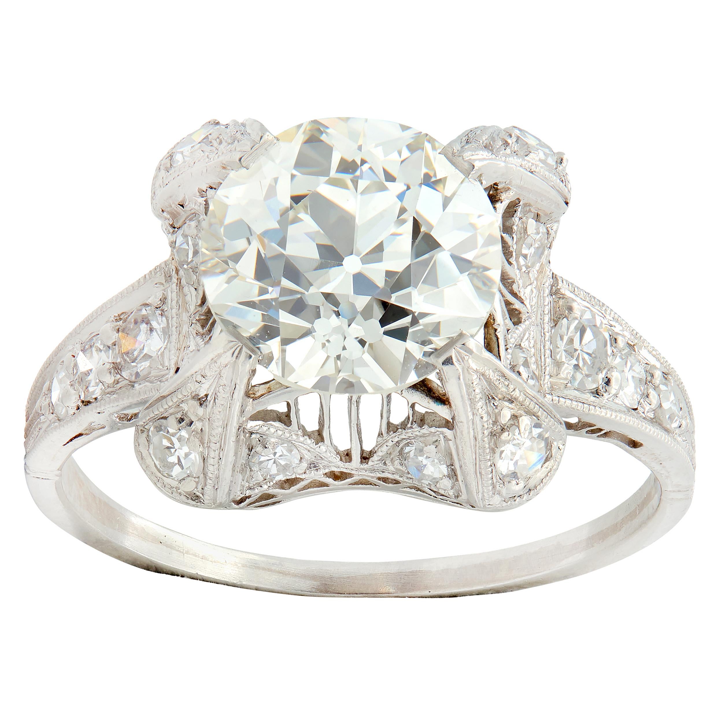 Art Deco 2.53 CTW Old European Cut Diamond Platinum Vintage Engagement Ring