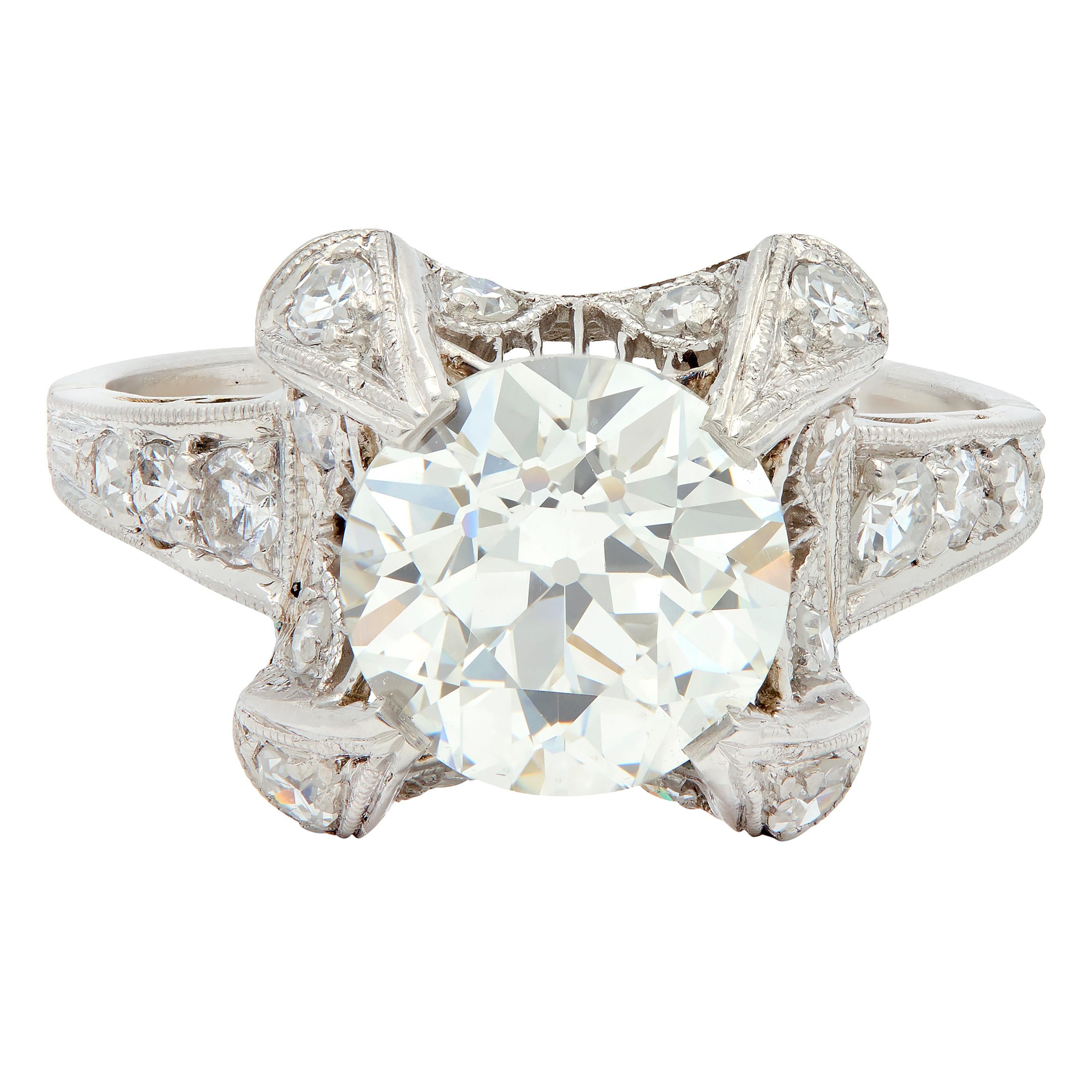 Art Deco 2.53 CTW Old European Cut Diamond Platinum Vintage Engagement Ring