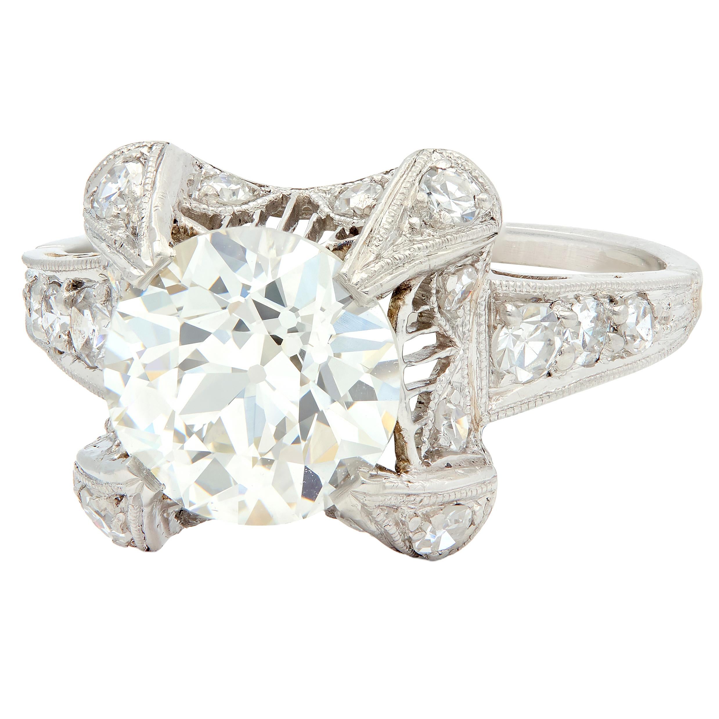 Art Deco 2.53 CTW Old European Cut Diamond Platinum Vintage Engagement Ring