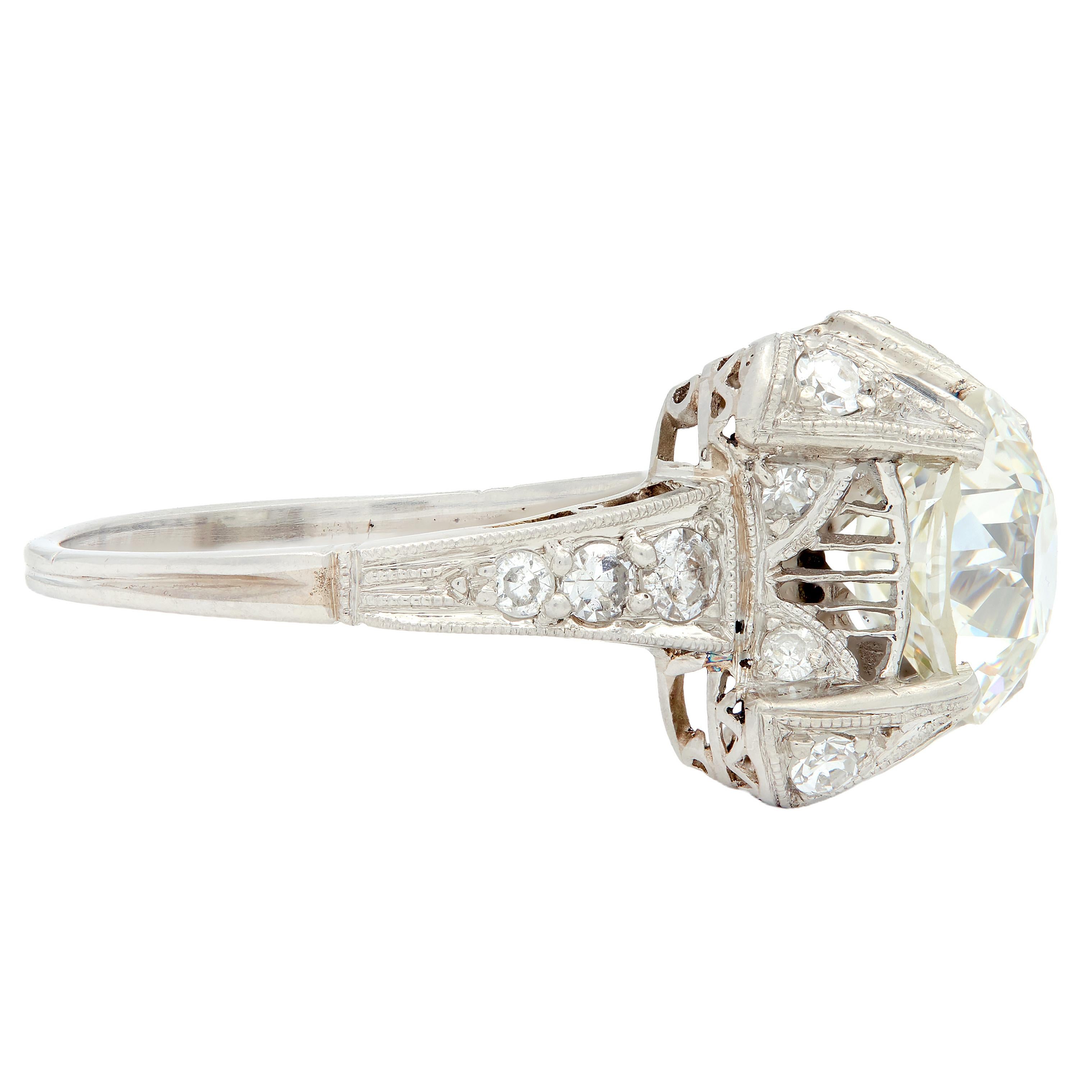Art Deco 2.53 CTW Old European Cut Diamond Platinum Vintage Engagement Ring
