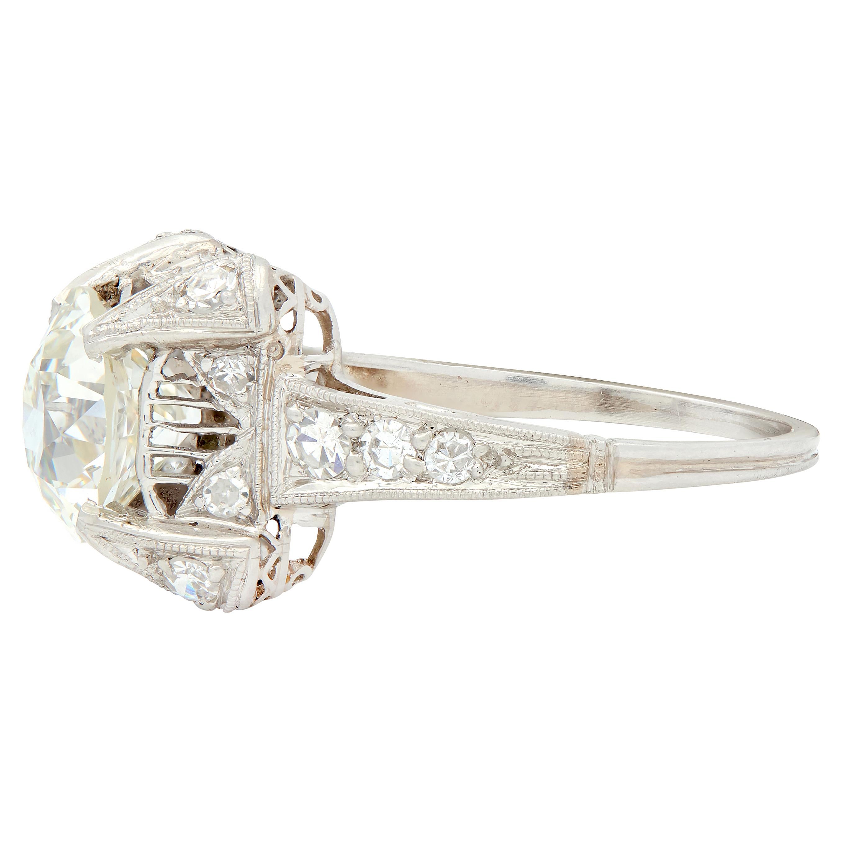 Art Deco 2.53 CTW Old European Cut Diamond Platinum Vintage Engagement Ring