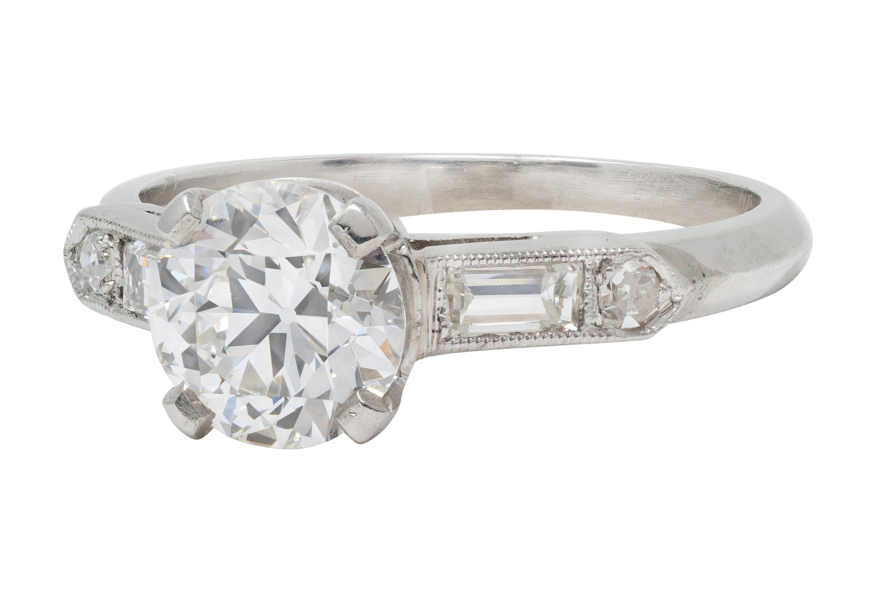 Mid-Century 1.60 CTW Diamond Platinum Knife Edge Vintage Engagement Ring GIA