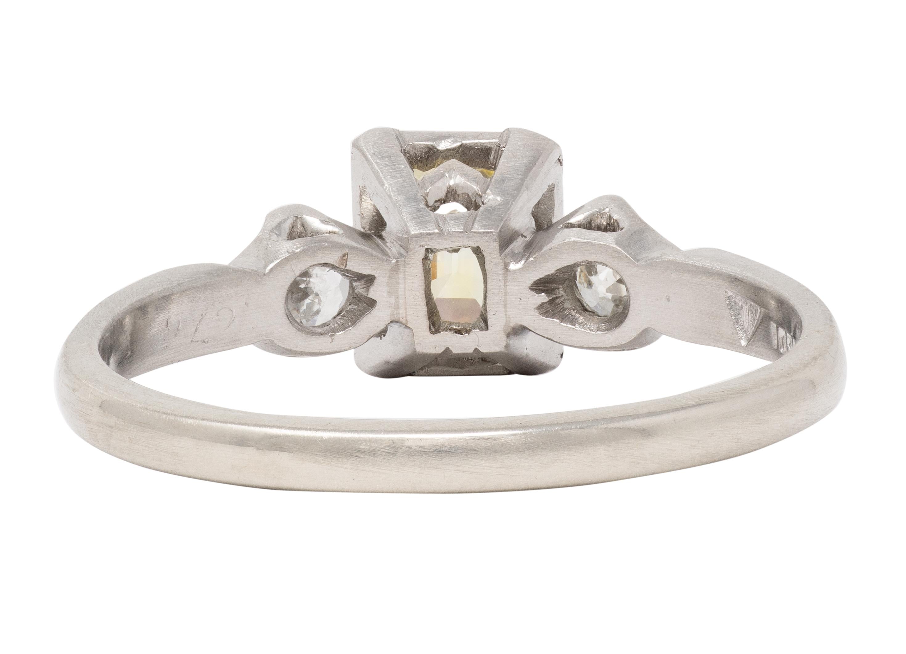 1950's 0.95 CTW Fancy Yellow Asscher Diamond Platinum Vintage Engagement Ring