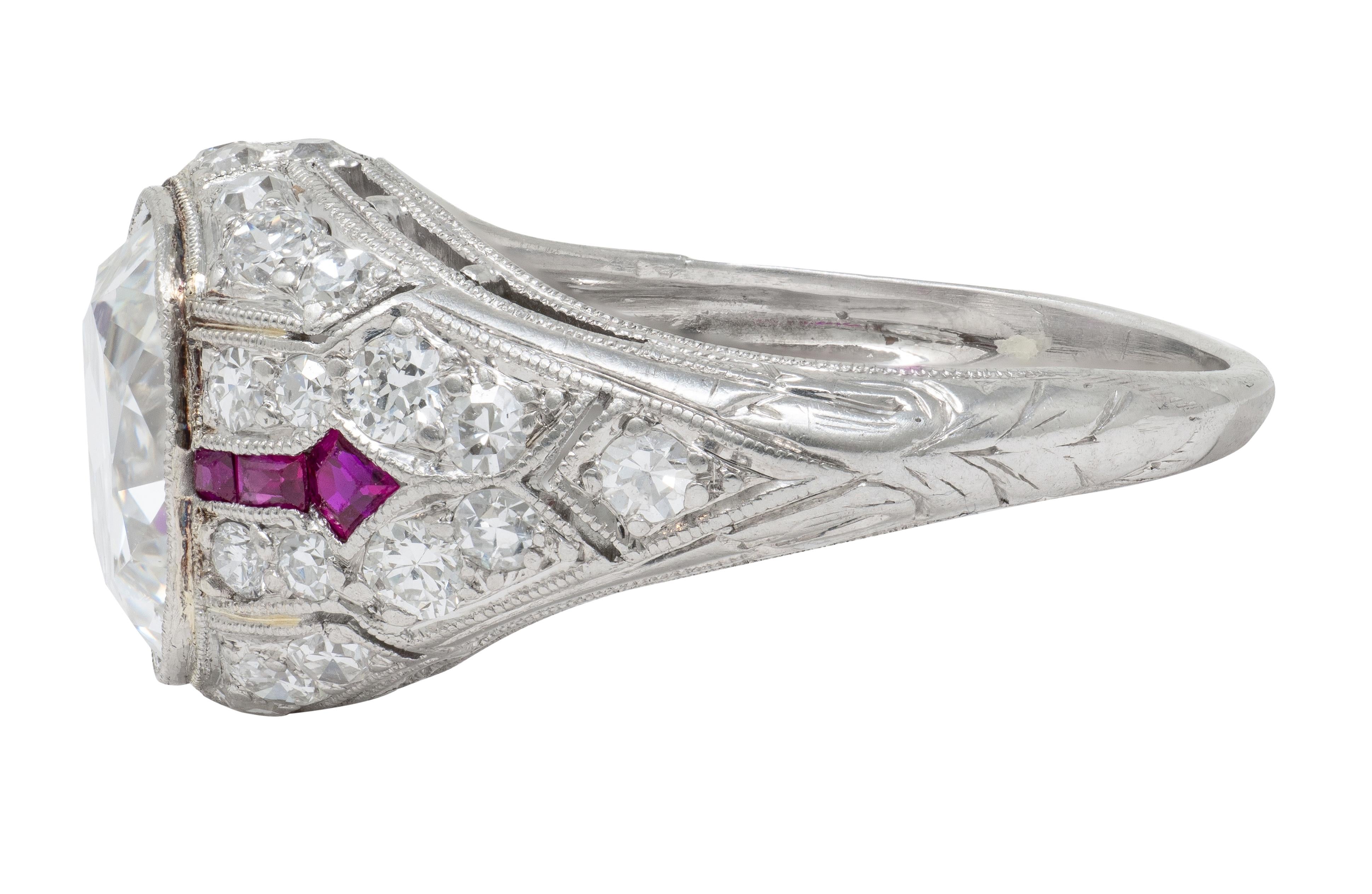 Art Deco 3.16 CTW Diamond Ruby Platinum Vintage Arrow Engagement Ring GIA