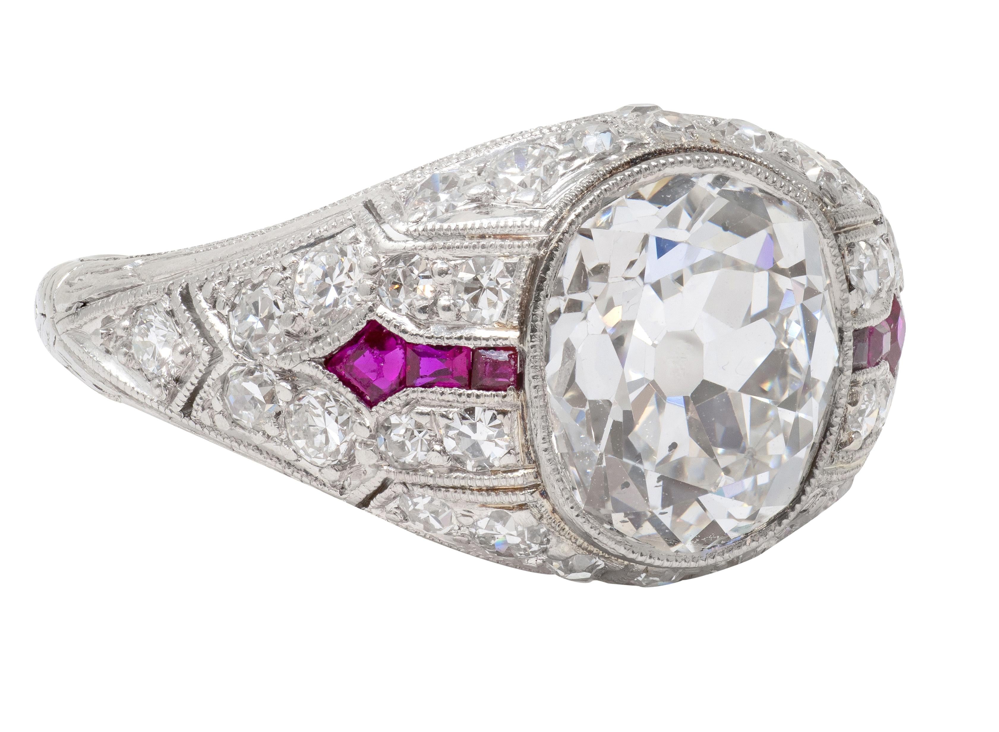 Art Deco 3.16 CTW Diamond Ruby Platinum Vintage Arrow Engagement Ring GIA