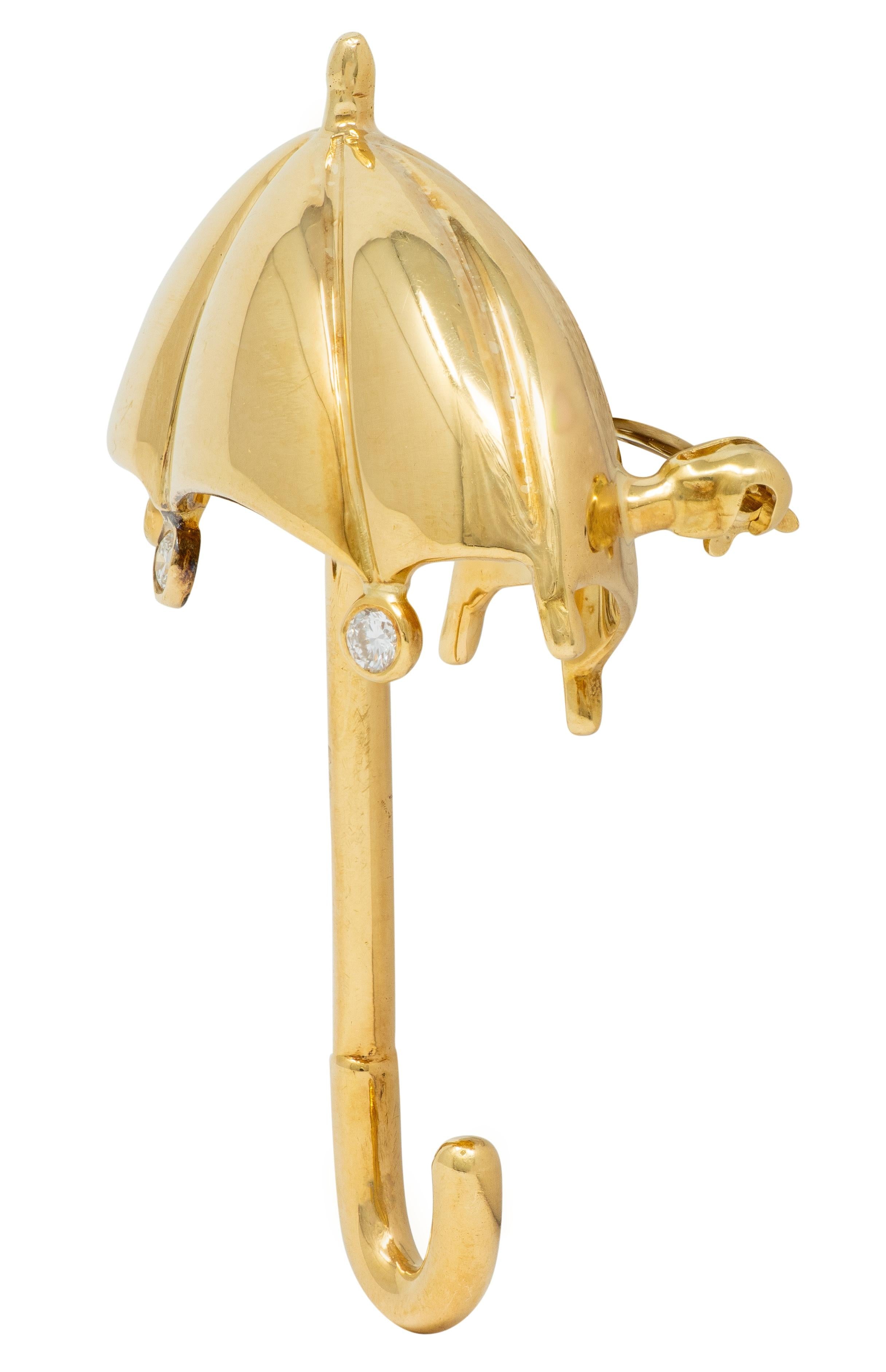 Tiffany & Co. 1960's Diamond 18 Karat Yellow Gold Vintage Umbrella Brooch