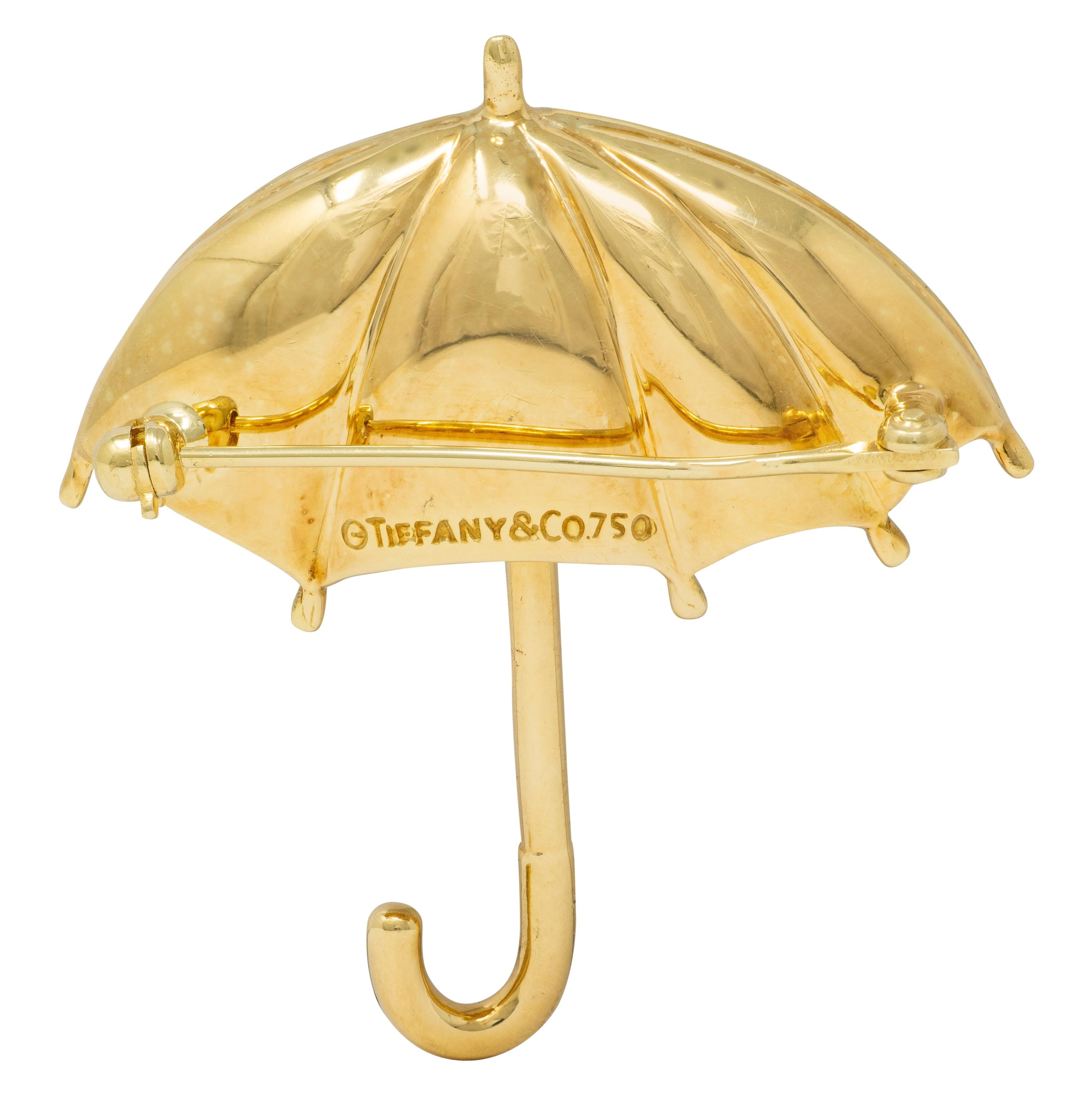 Tiffany & Co. 1960's Diamond 18 Karat Yellow Gold Vintage Umbrella Brooch
