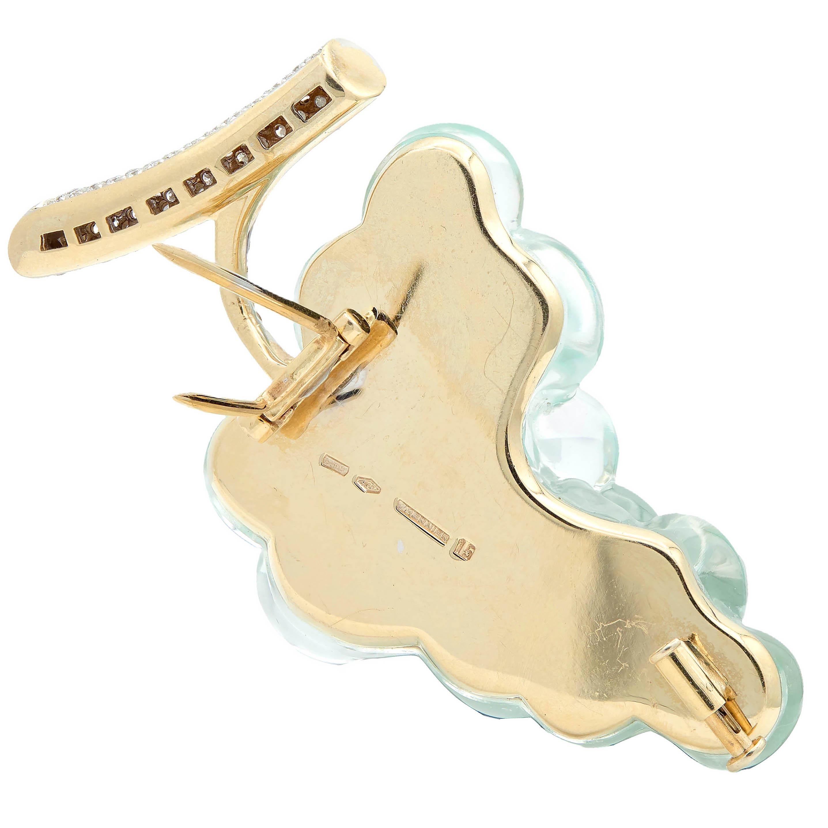 Vhernier 1990's Diamond Carved Quartz 18K Two-Tone Gold Vintage Grape Brooch
