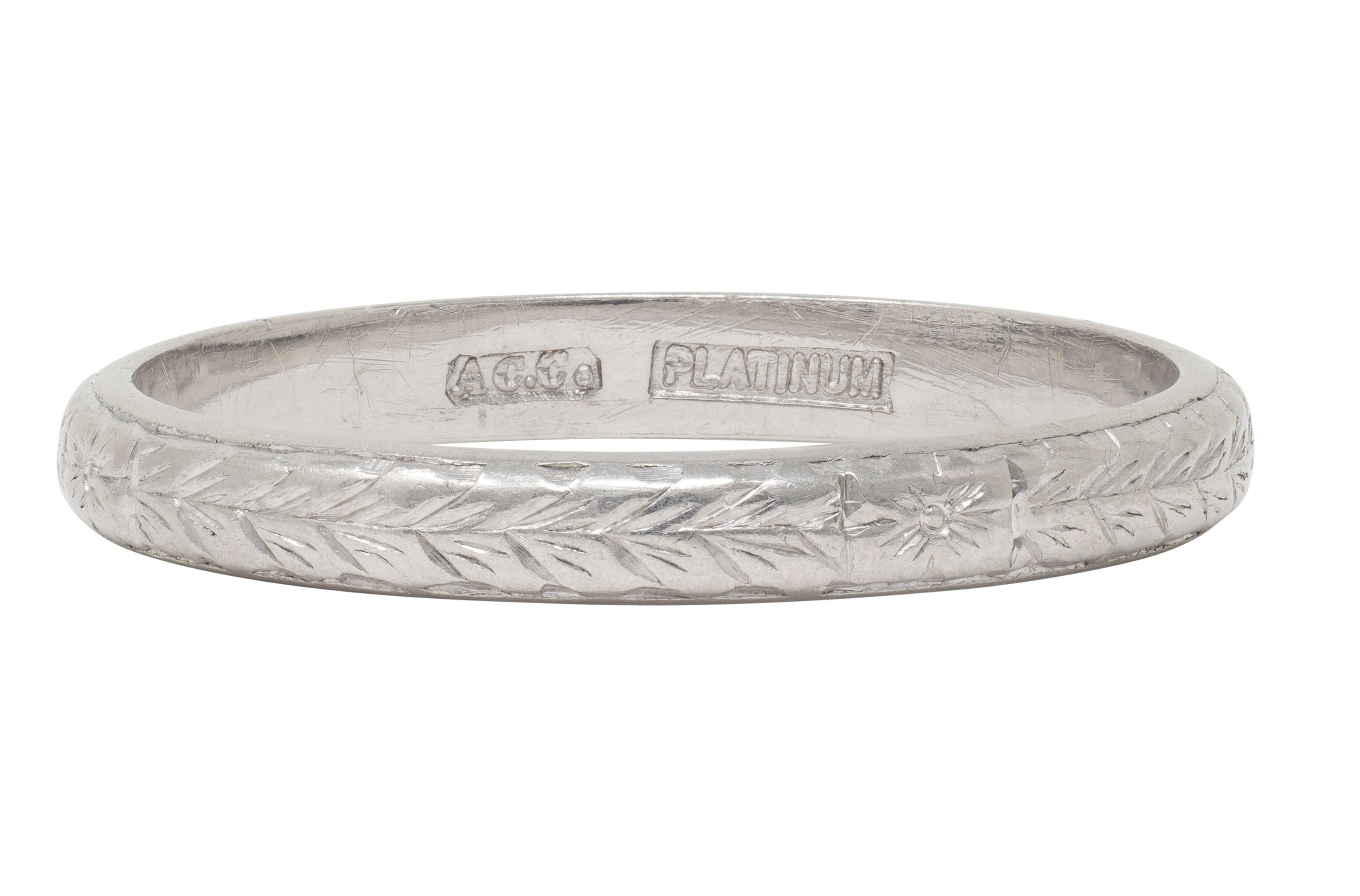 Art Deco Platinum Vintage Orange Blossom Wheat Wedding Band Ring