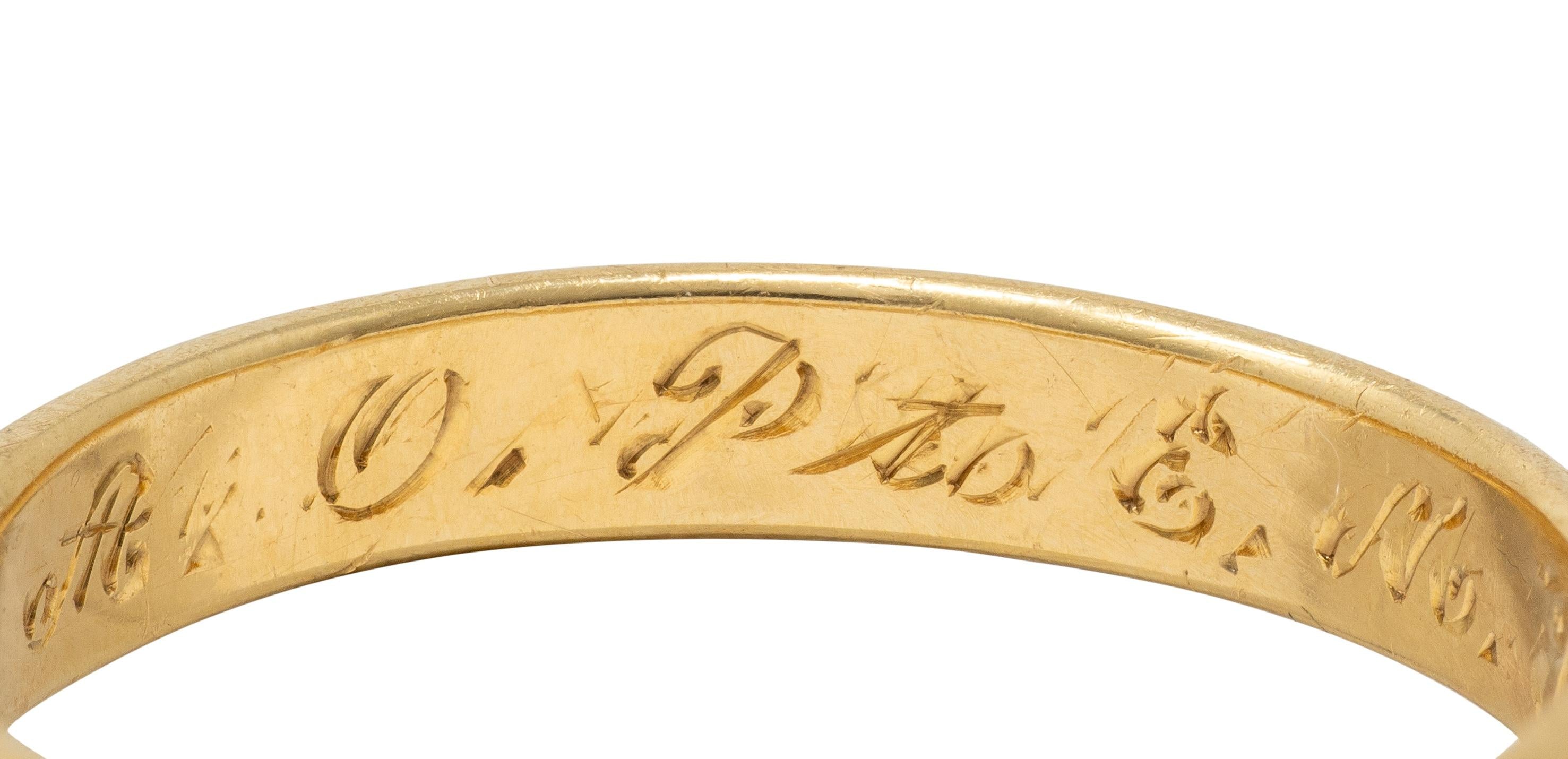 1915 18 Karat Yellow Gold Inscribed Antique Unisex Wedding Band Ring