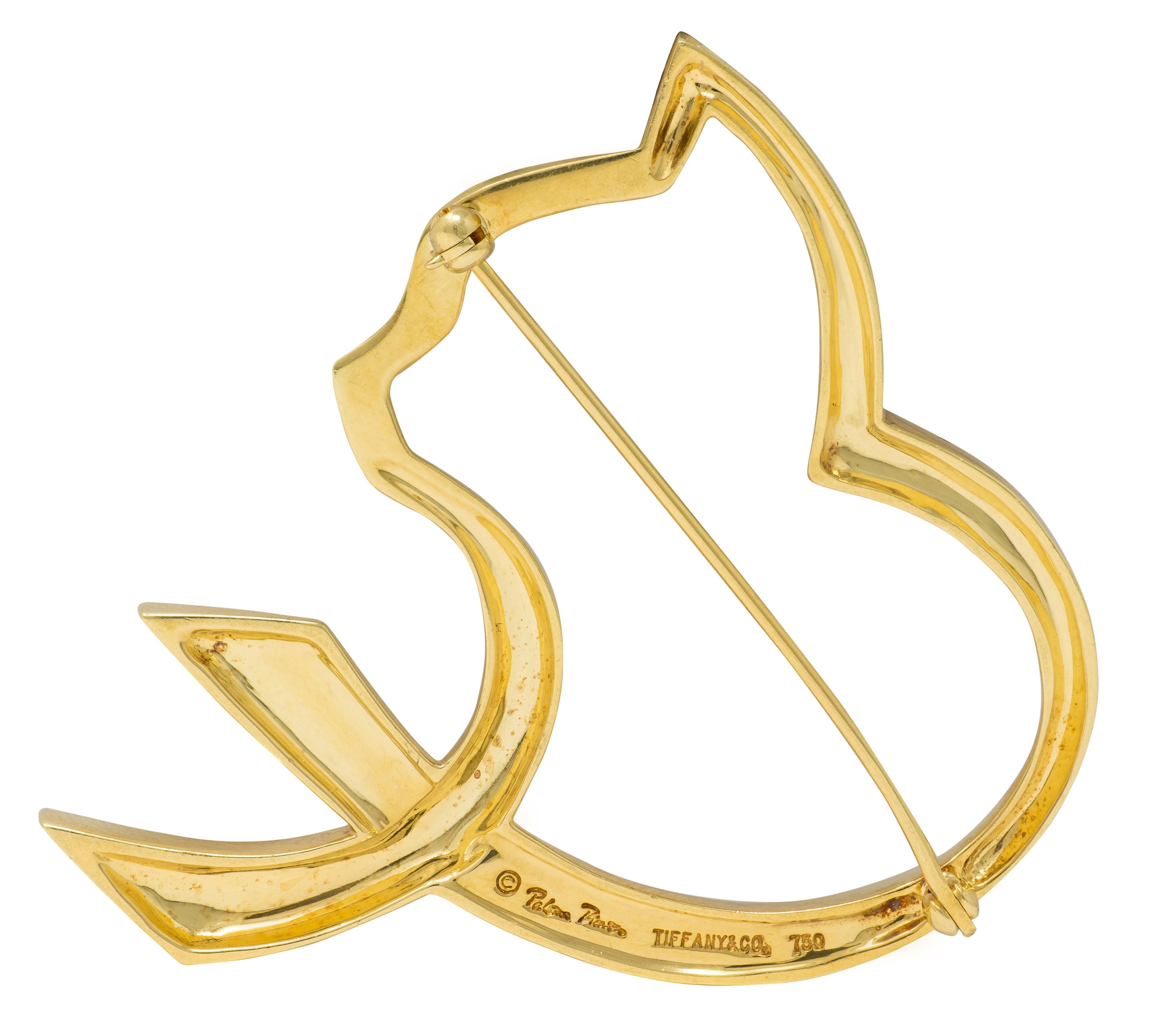 Tiffany & Co. Paloma Picasso 1990's 18K Yellow Gold Vintage Cat Heart Brooch