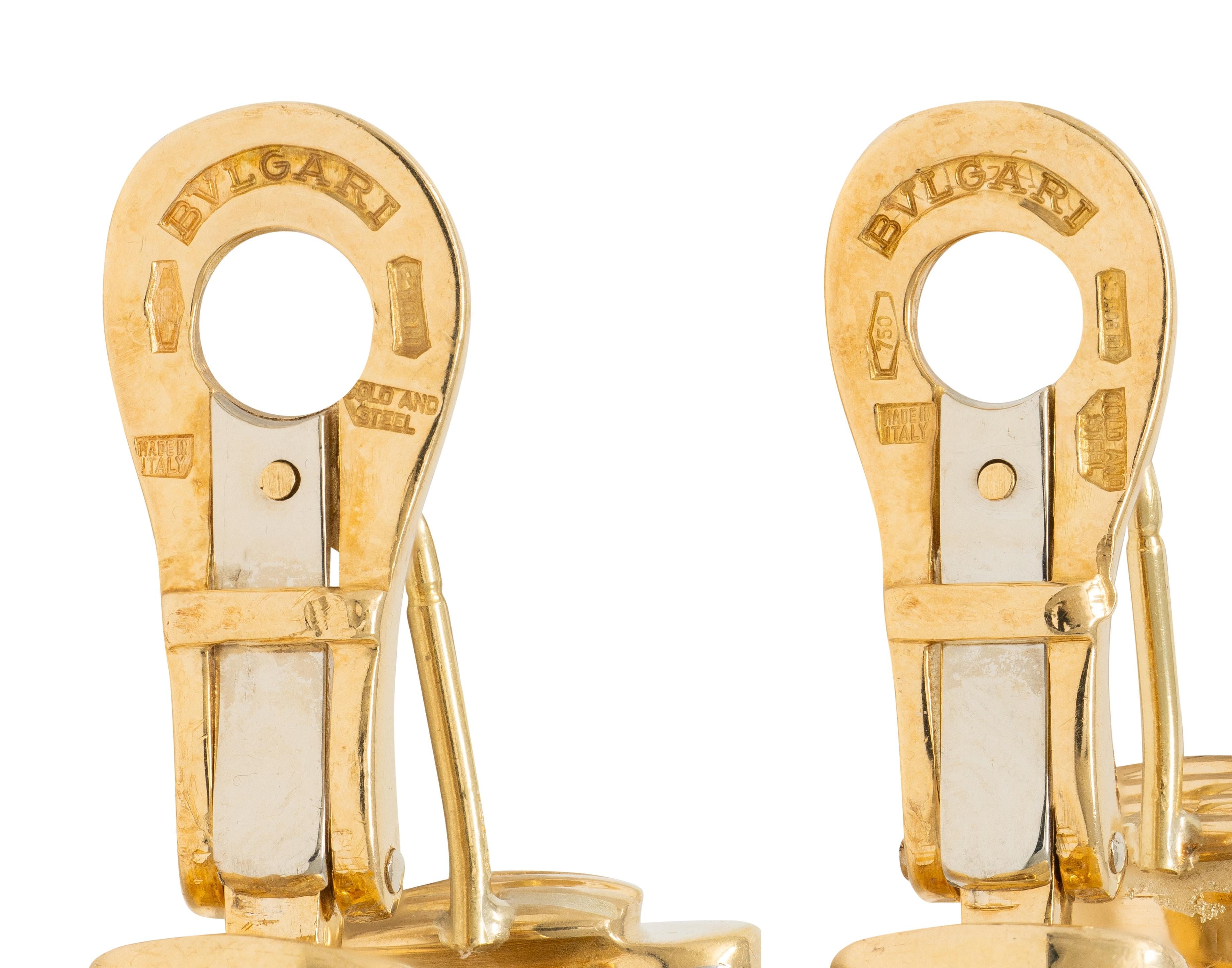 Bulgari 1990's 18K Gold Stainless Steel Vintage Spiga Tubogas Serpenti Earrings