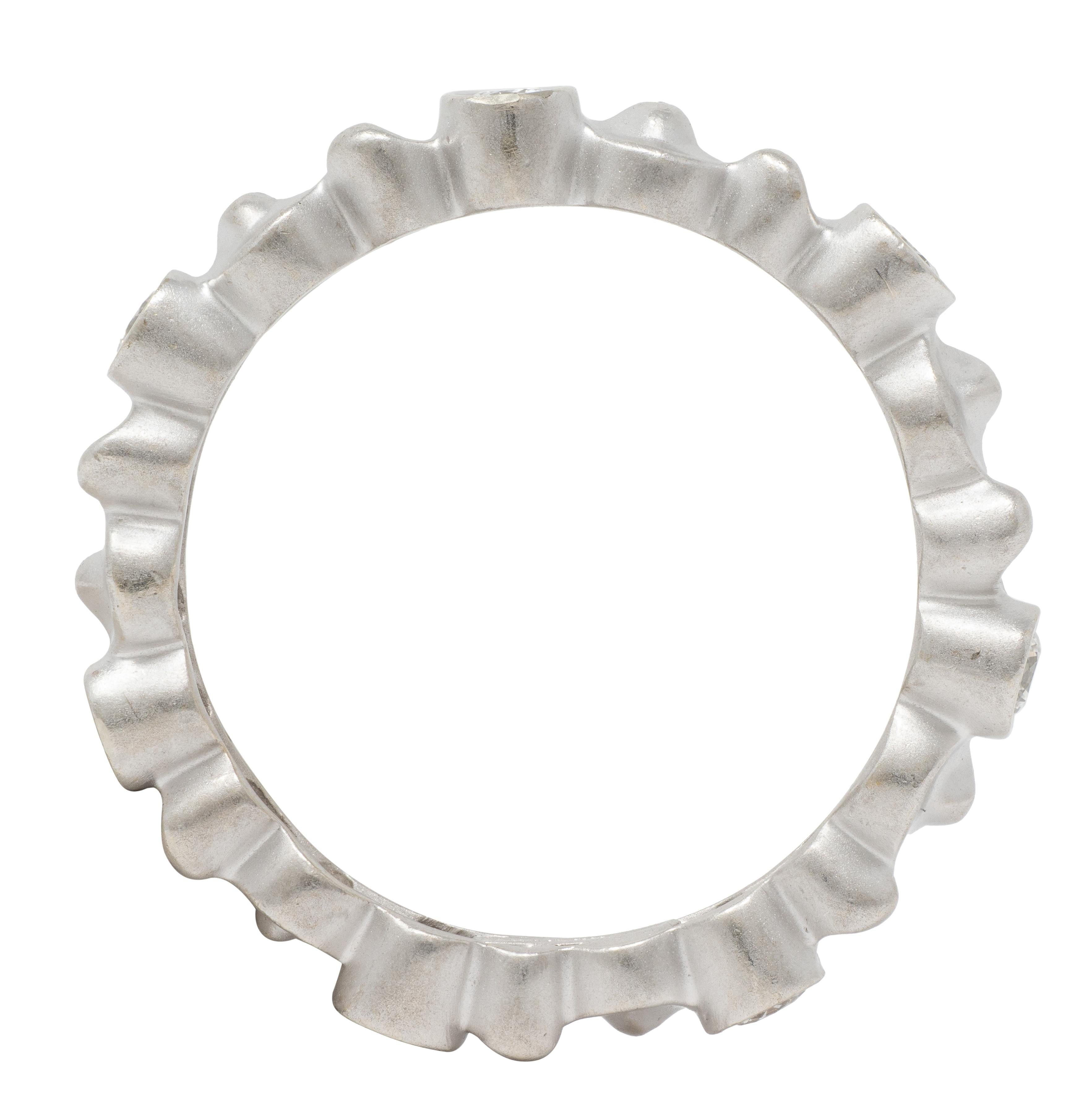 1990's Diamond 14 Karat White Gold Vintage Scrolling Bezel Band Ring