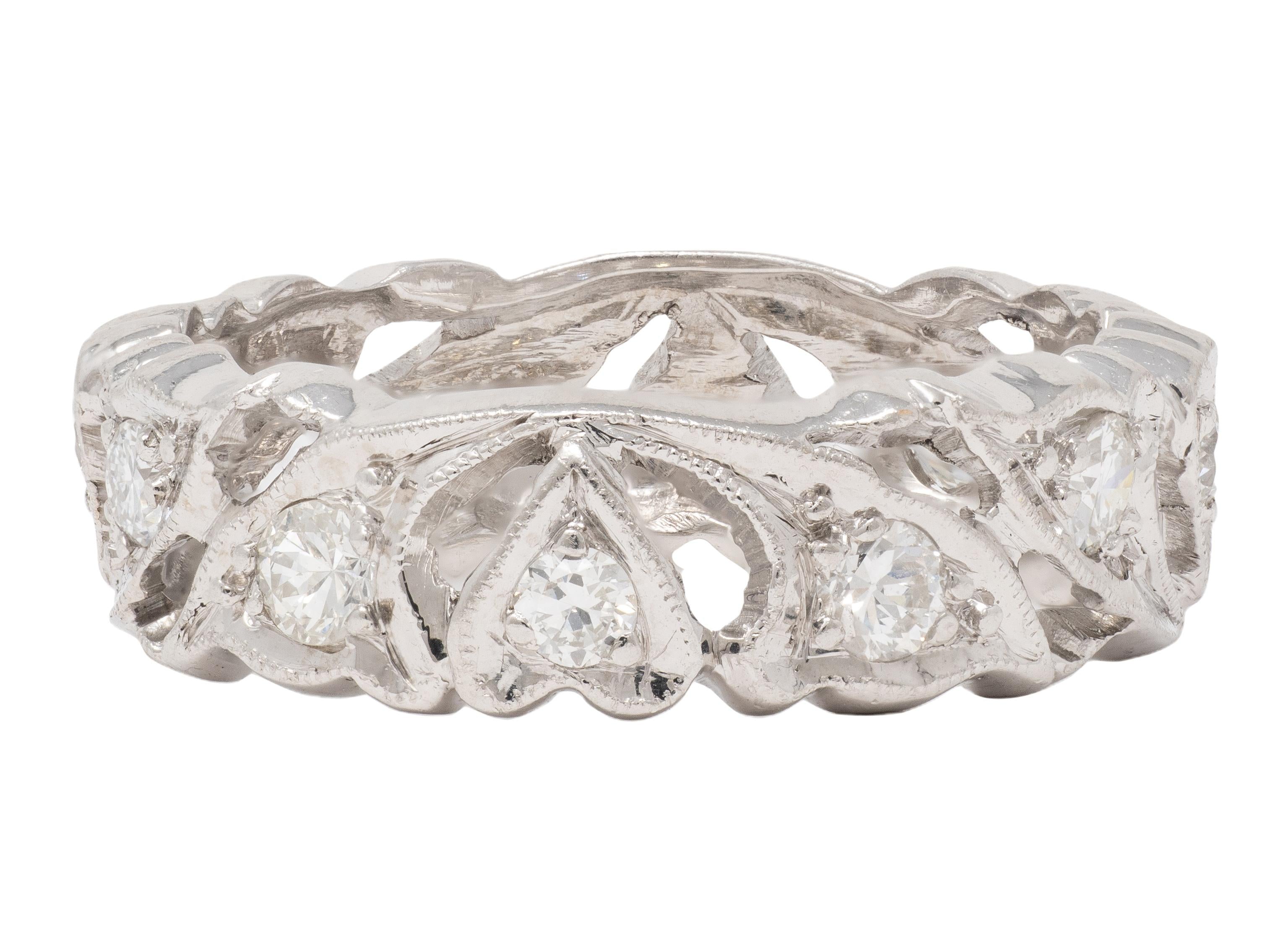 Retro Diamond Platinum Vintage Heart Vine Band Ring
