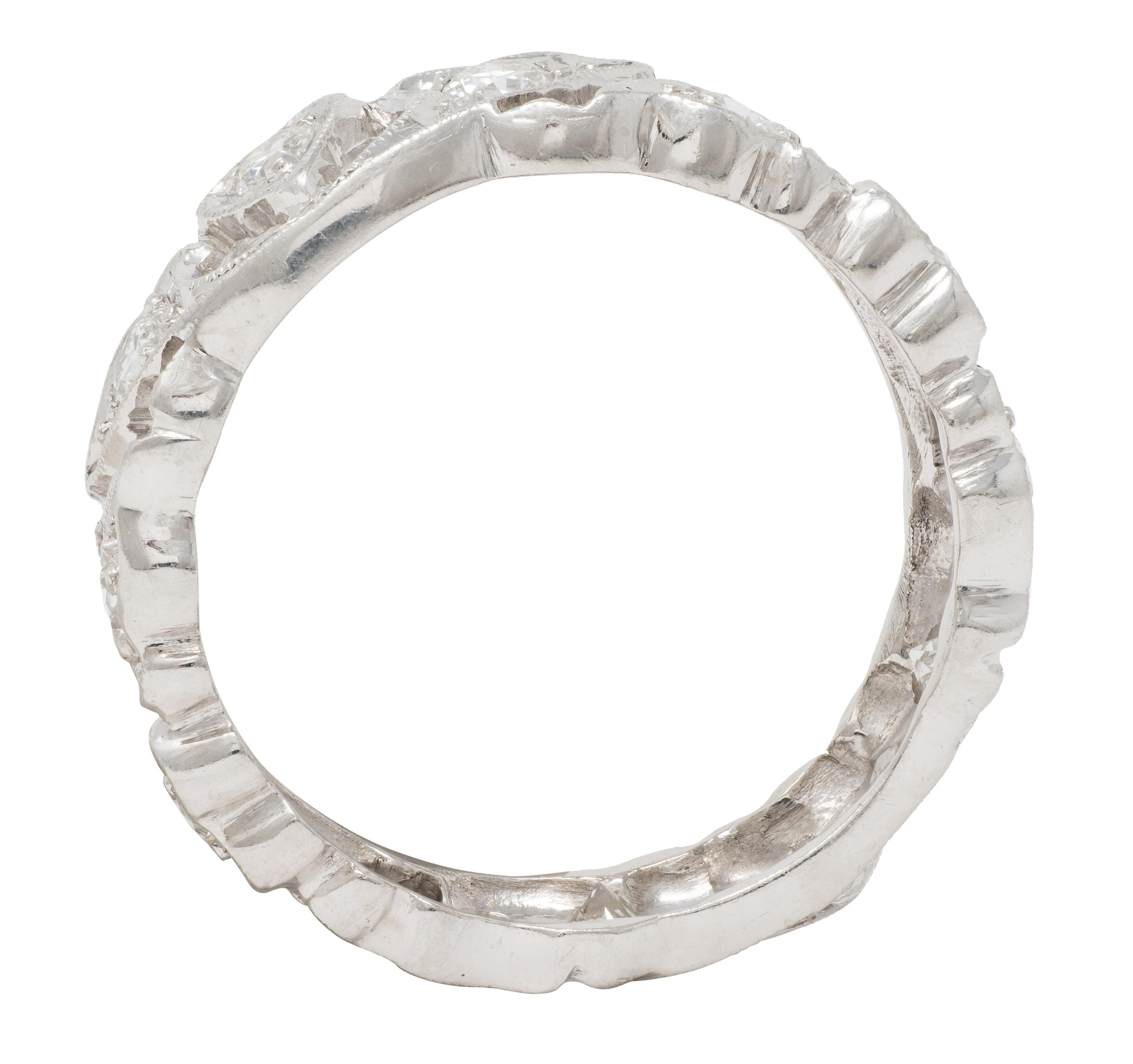 Retro Diamond Platinum Vintage Heart Vine Band Ring