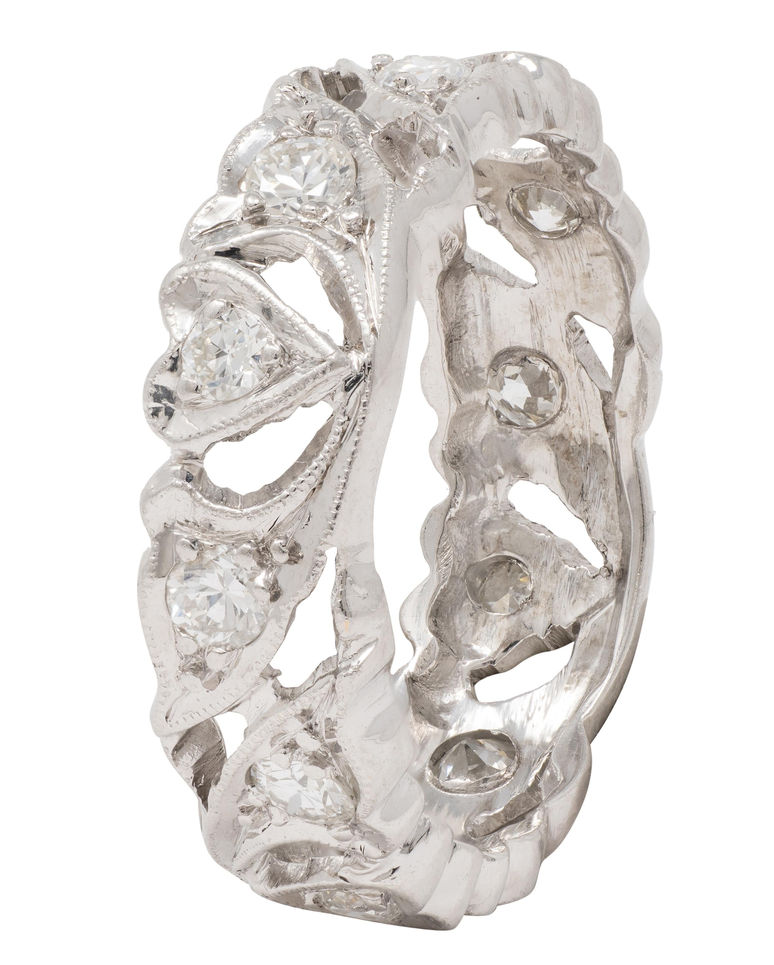 Retro Diamond Platinum Vintage Heart Vine Band Ring