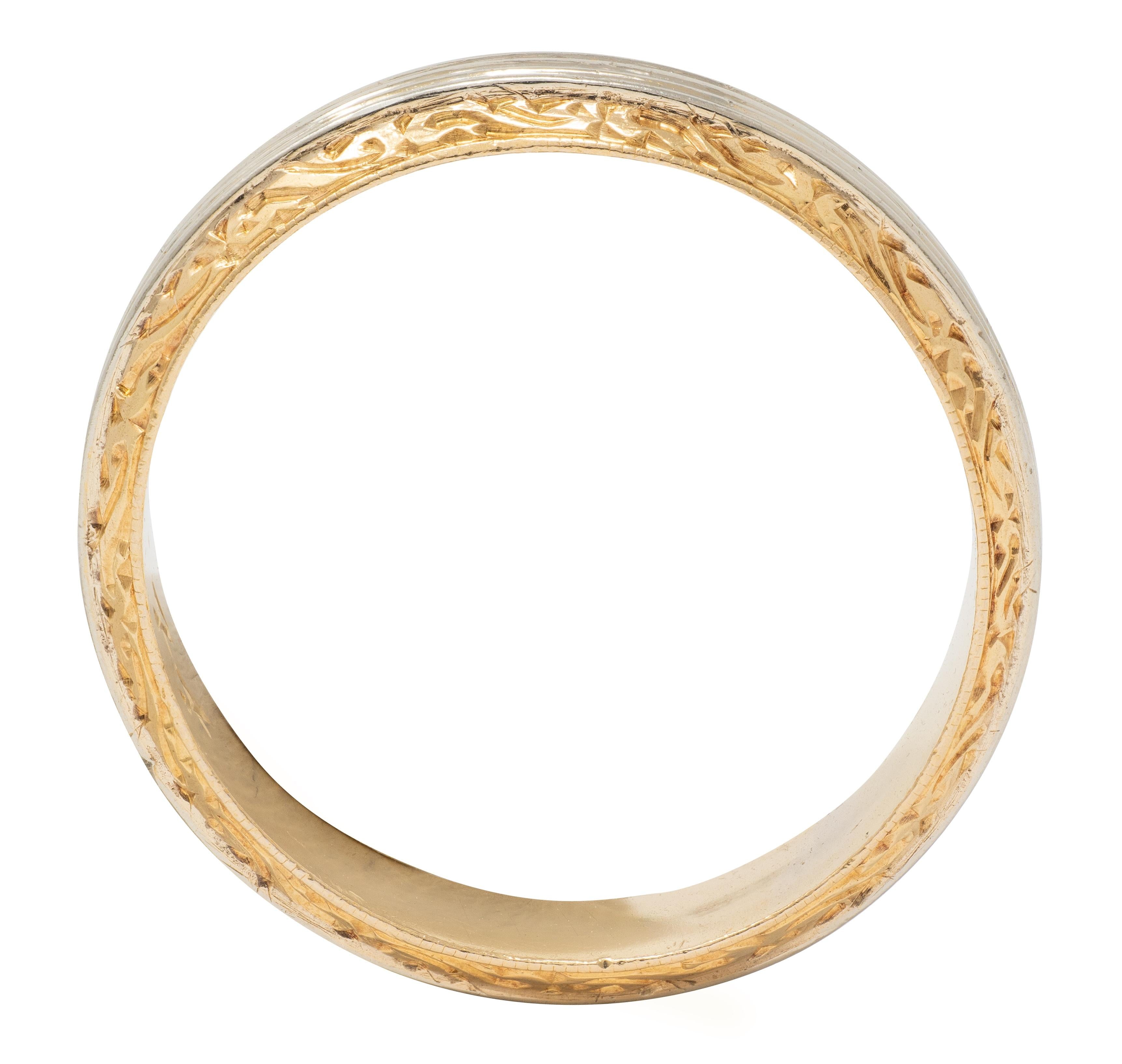 1944 18 Karat Two-Tone Gold Vintage Scrolling Wedding Band Ring