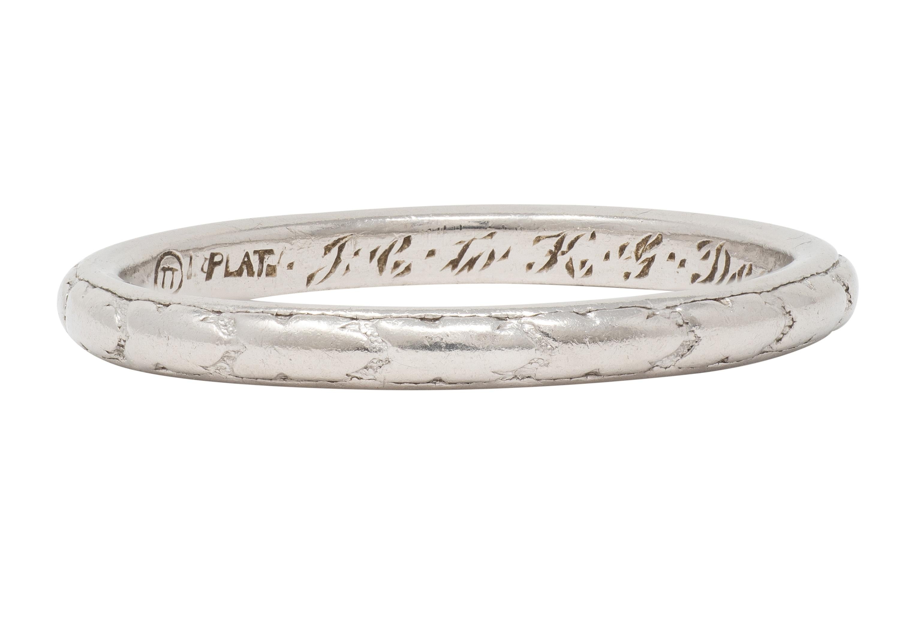 1920 Art Deco Platinum Foliate Antique Wedding Band Ring