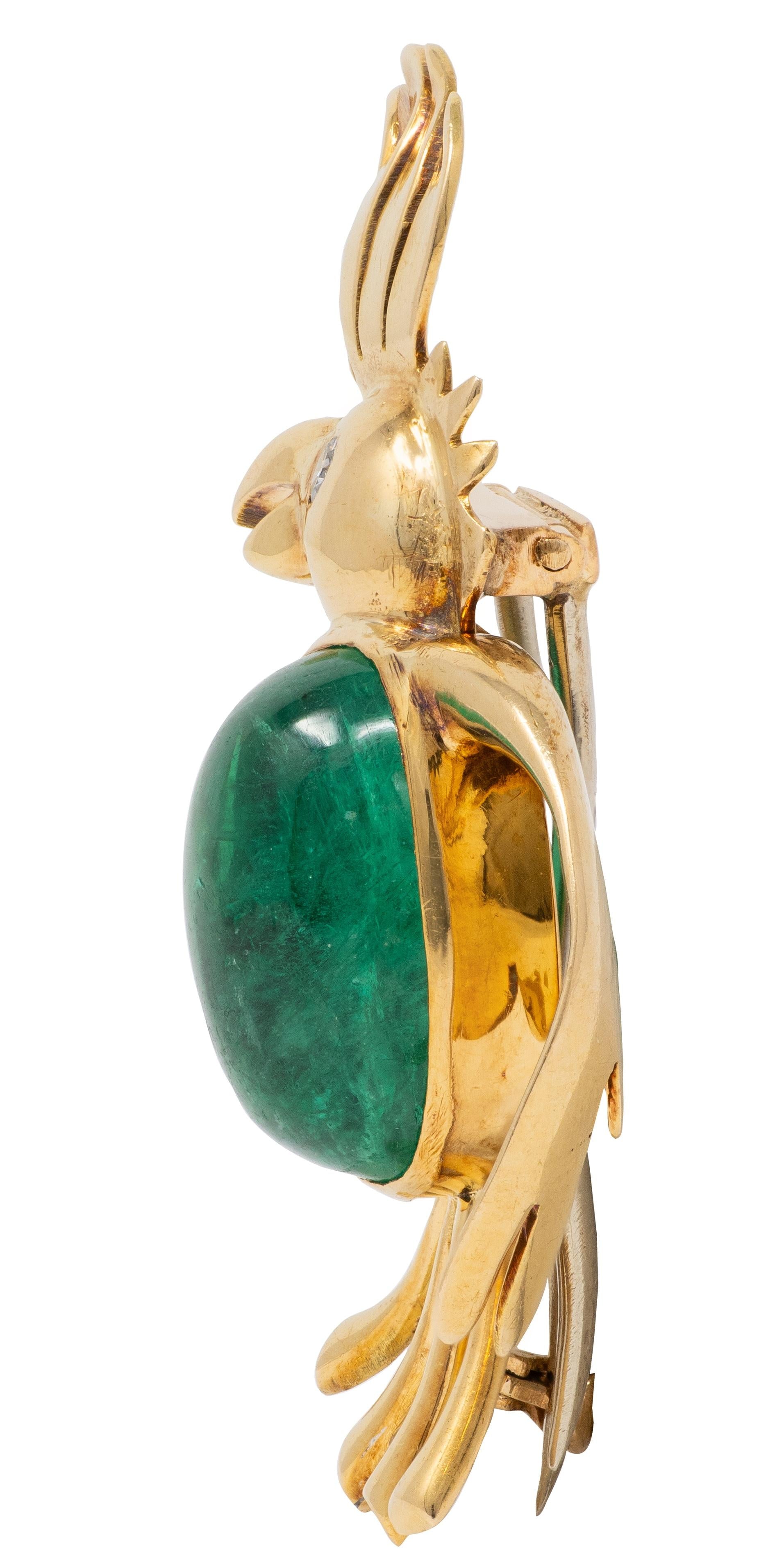 Van Cleef & Arpels French Emerald Diamond 18K Yellow Gold Vintage Bird Brooch