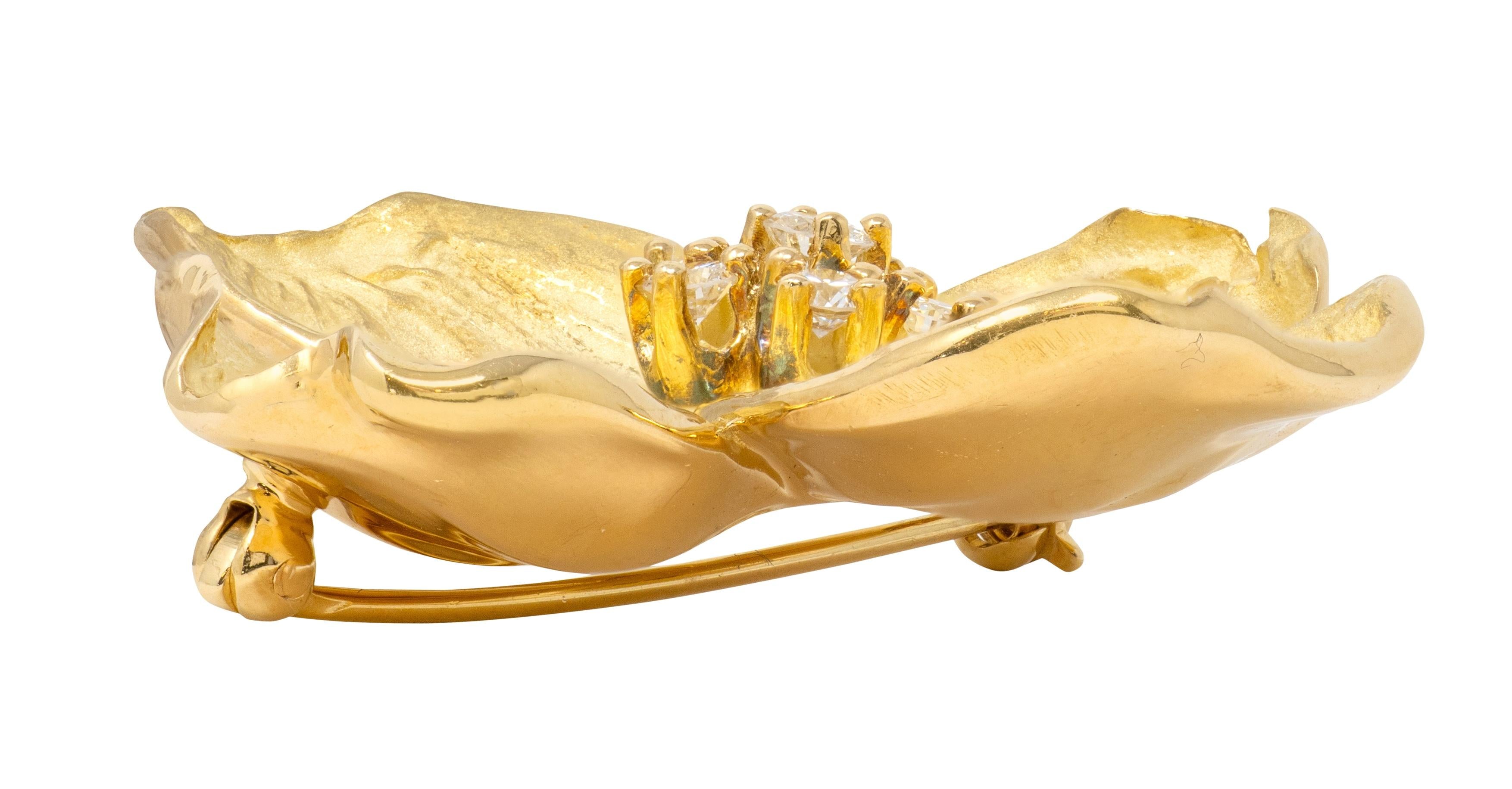 Tiffany & Co. 2000's Diamond 18 Karat Yellow Gold Dogwood Flower Brooch