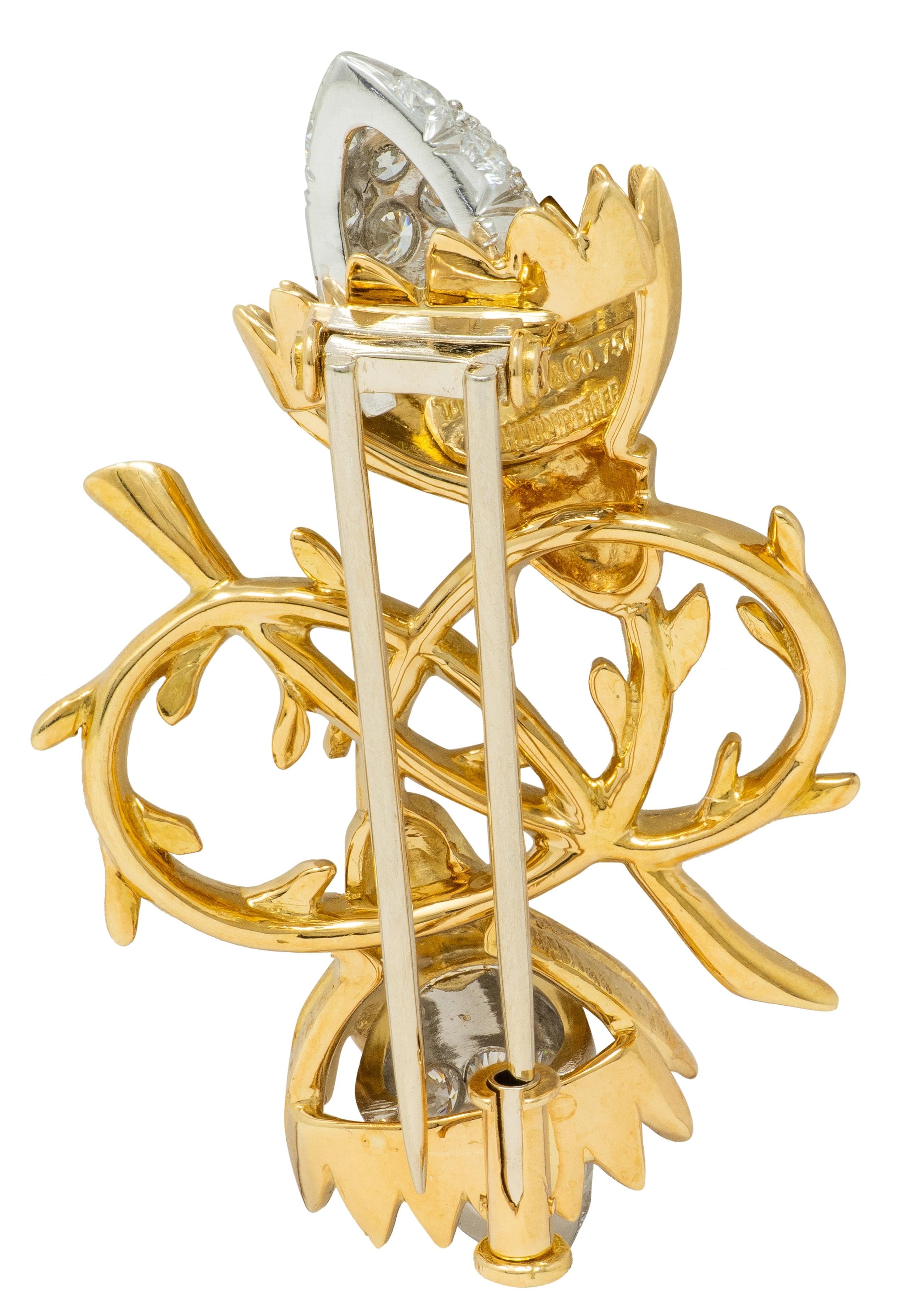 Schlumberger Tiffany & Co. 1970's Diamond Platinum 18 Karat Gold Thistle Brooch