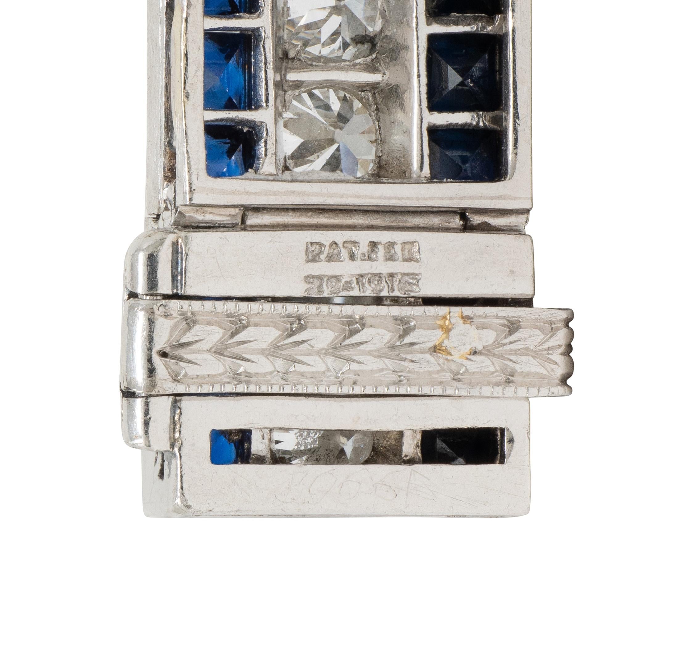 Art Deco 16.98 CTW Sapphire Diamond Platinum Vintage Buckle Line Bracelet