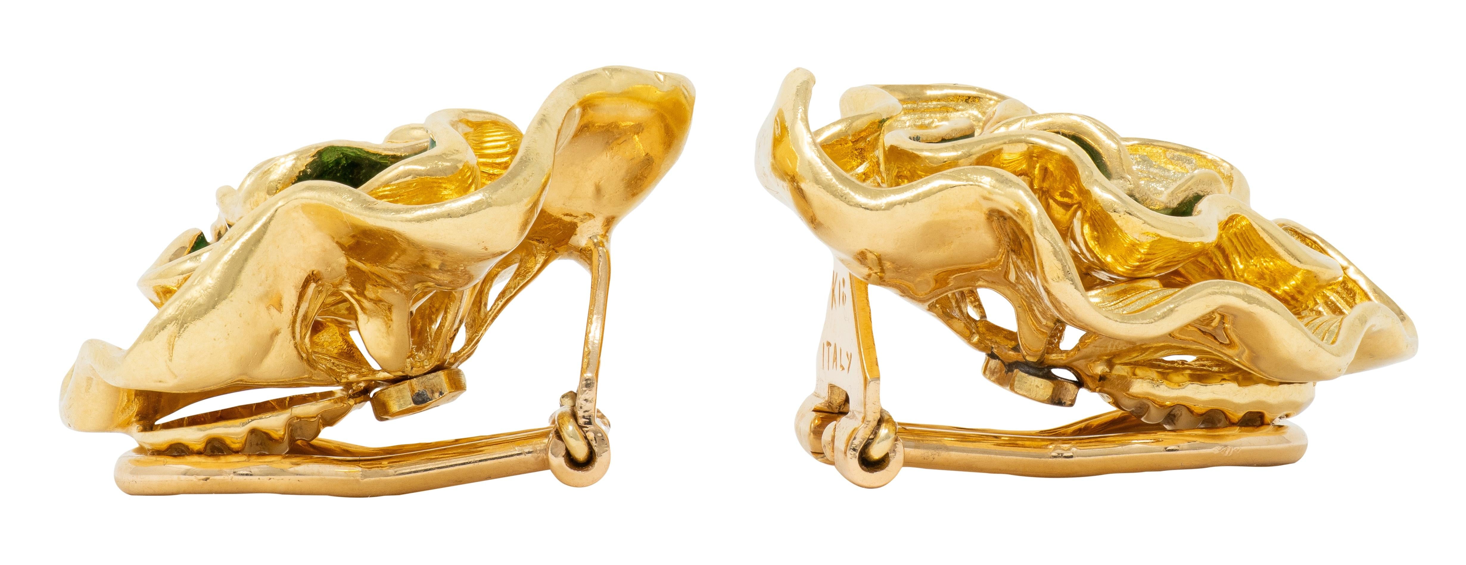 Tiffany & Co. 1960's Enamel 18 Karat Yellow Gold Vintage Ear-Clip Earrings