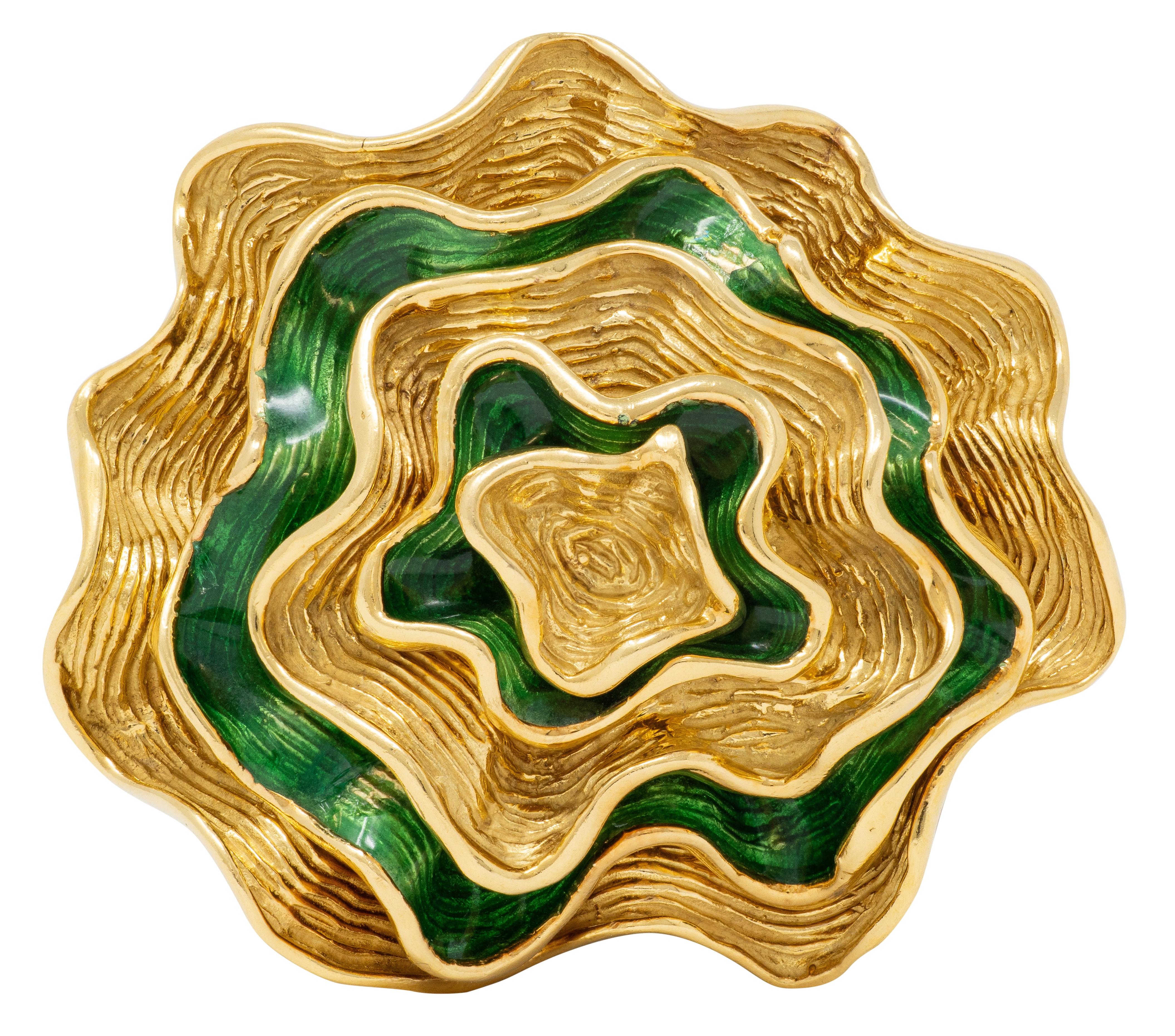 Tiffany & Co. 1960's Enamel 18 Karat Yellow Gold Vintage Brooch