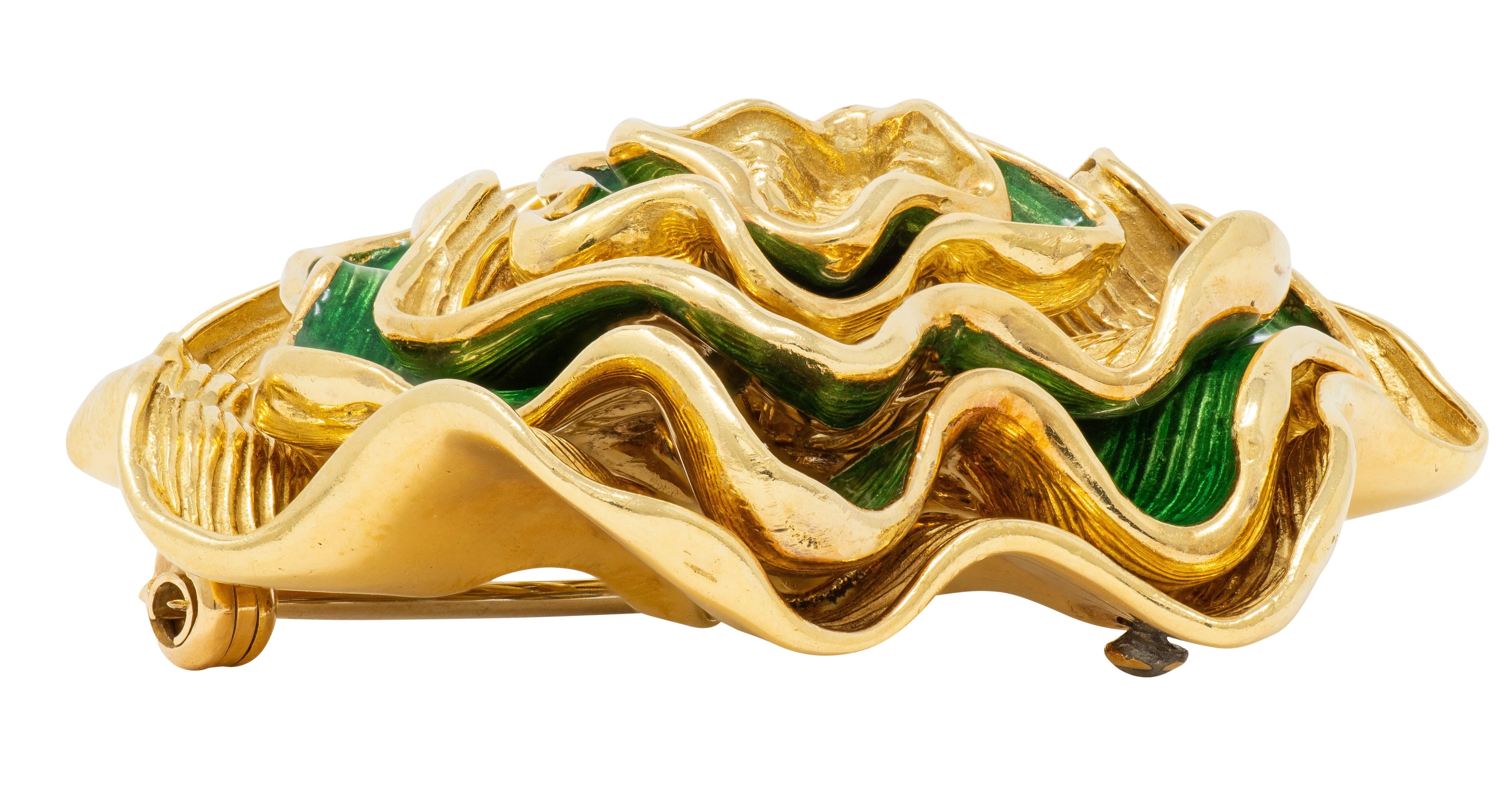 Tiffany & Co. 1960's Enamel 18 Karat Yellow Gold Vintage Brooch