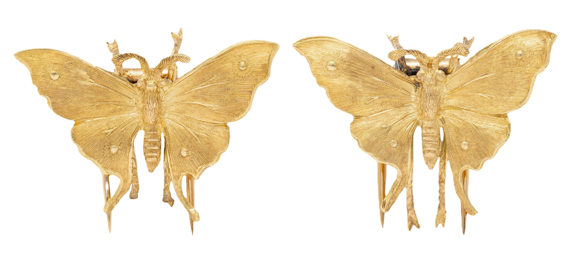 Mario Buccellati 1960's 18 Karat Yellow Gold Vintage Butterfly Brooch Clips