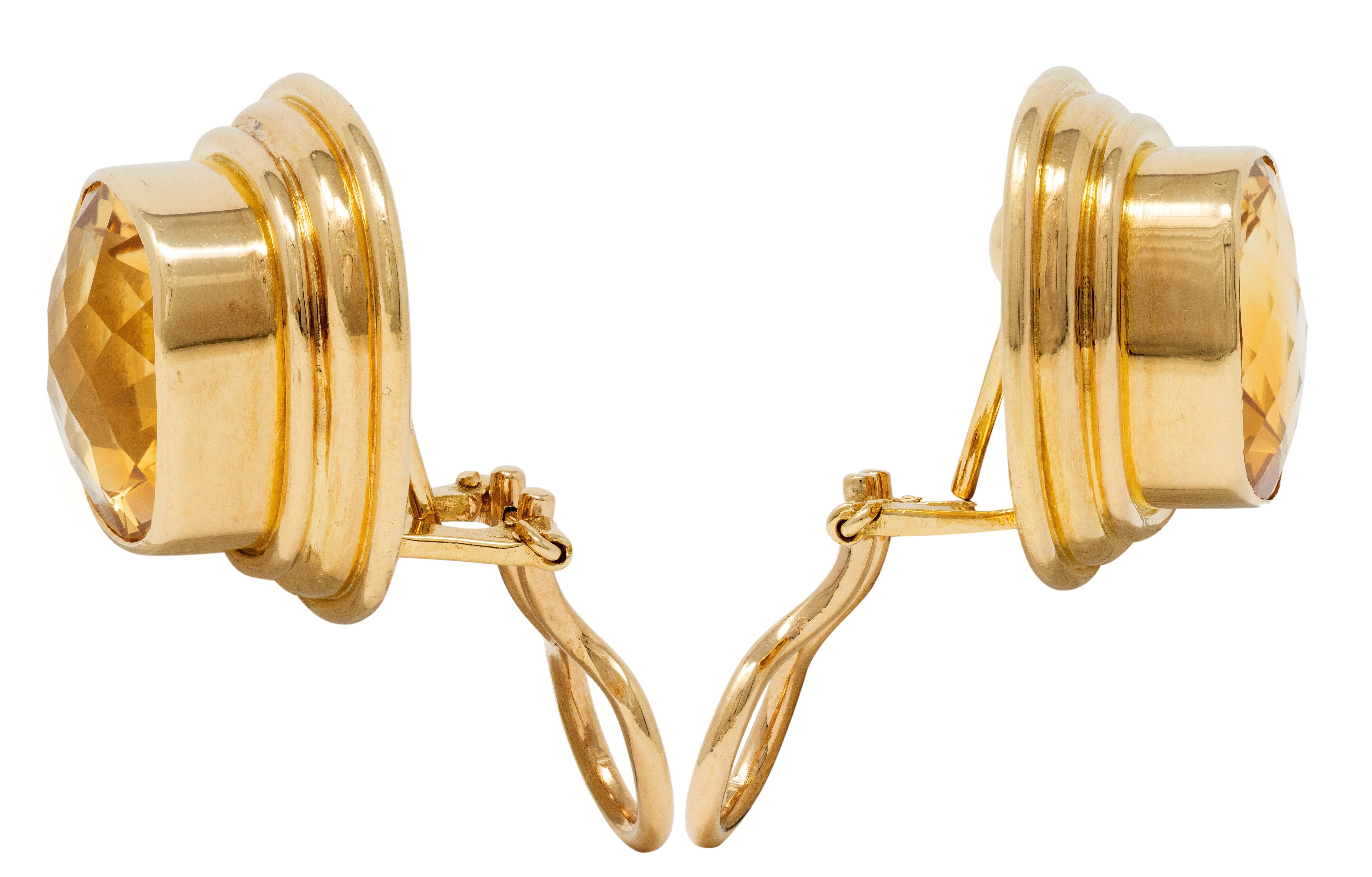 Elizabeth Locke 2000's Citrine 18 Karat Yellow Gold Cushion Earrings