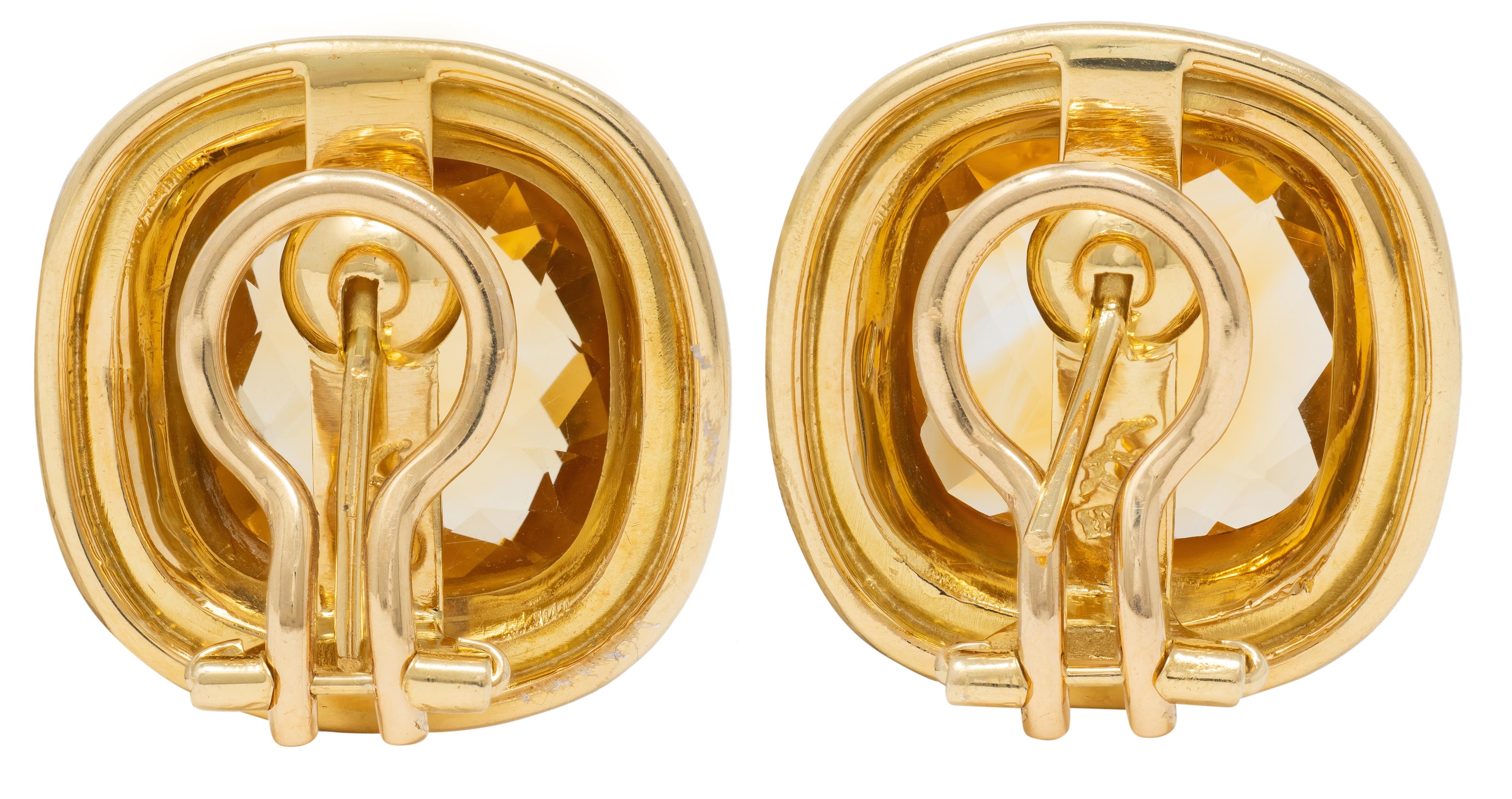 Elizabeth Locke 2000's Citrine 18 Karat Yellow Gold Cushion Earrings