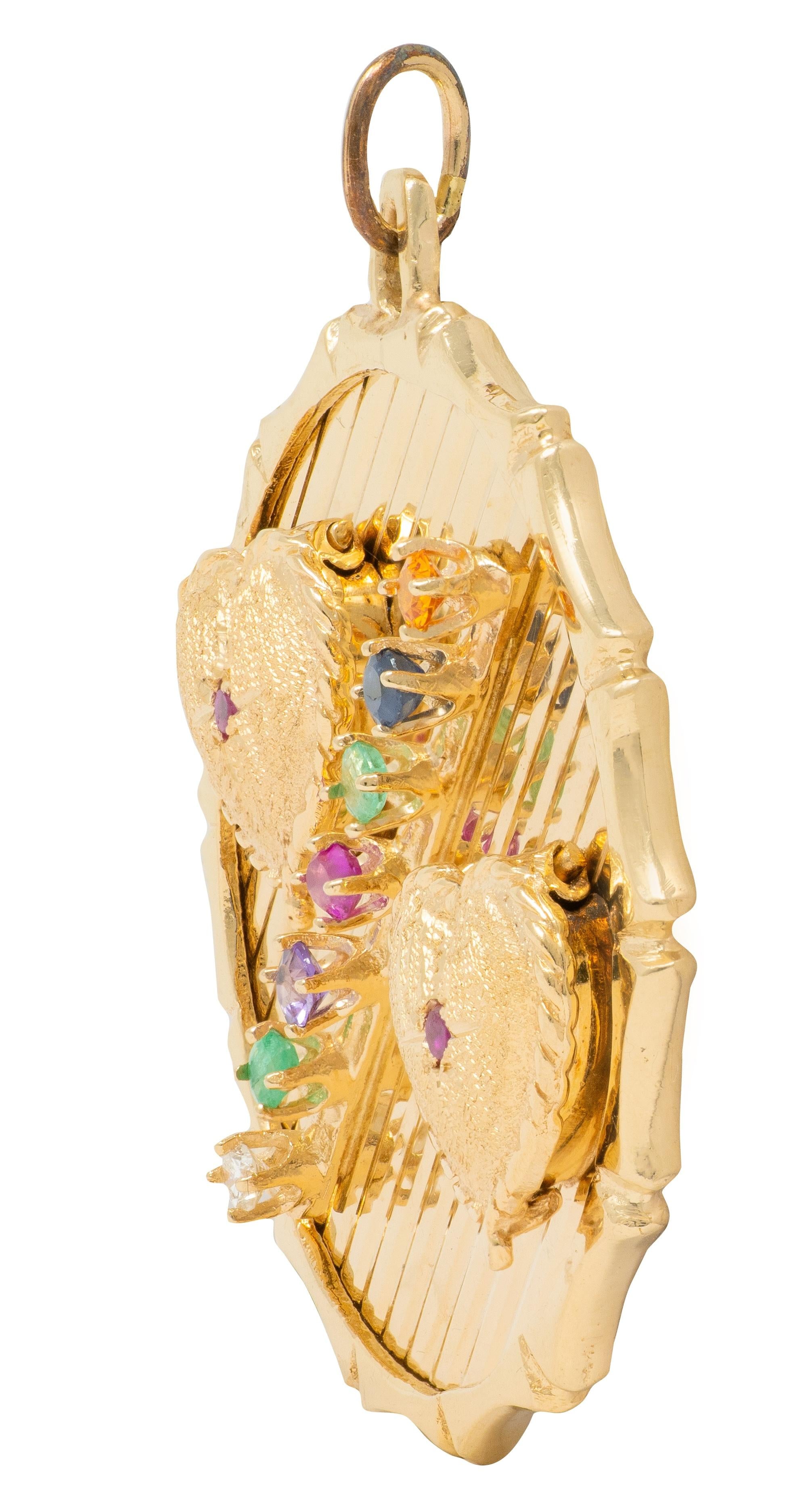 1950's Multi-Gem 14 Karat Yellow Gold Vintage Dearest Locket Heart Pendant