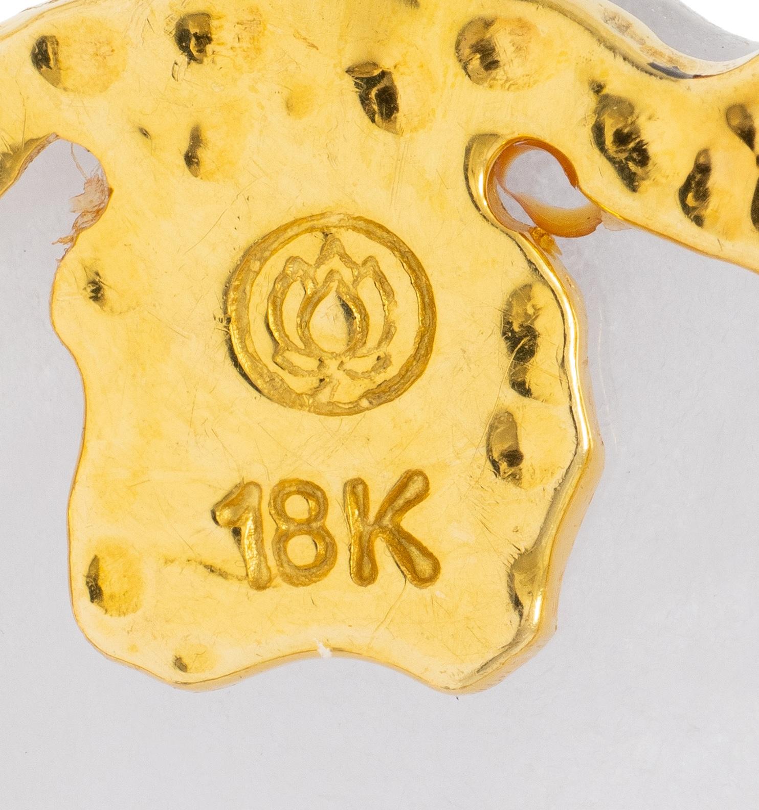 Contemporary White Jade Diamond Coral 18 Karat Gold Drop Earrings