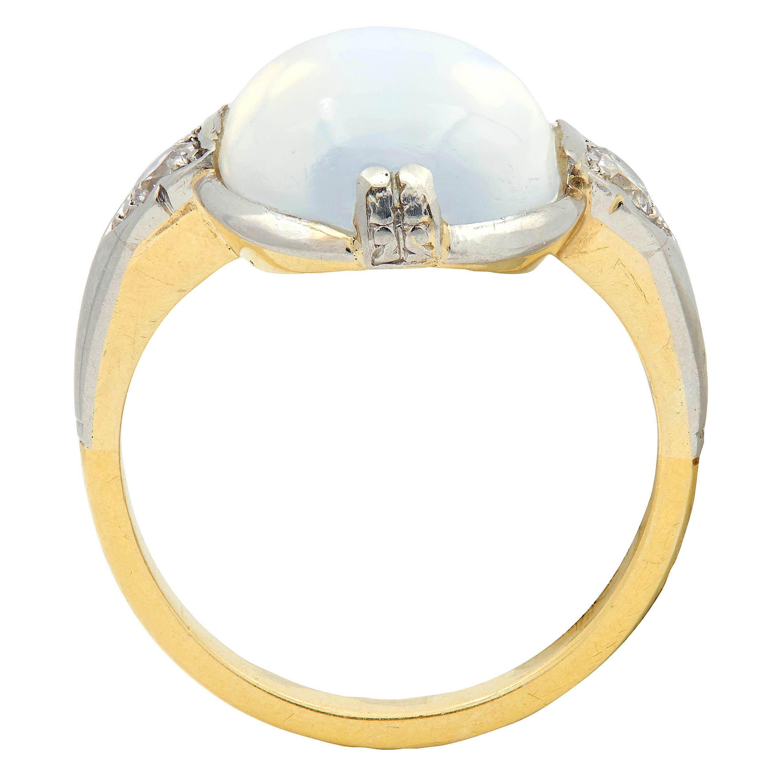 Art Deco Moonstone Diamond Platinum 18 Karat Yellow Gold Antique Dinner Ring