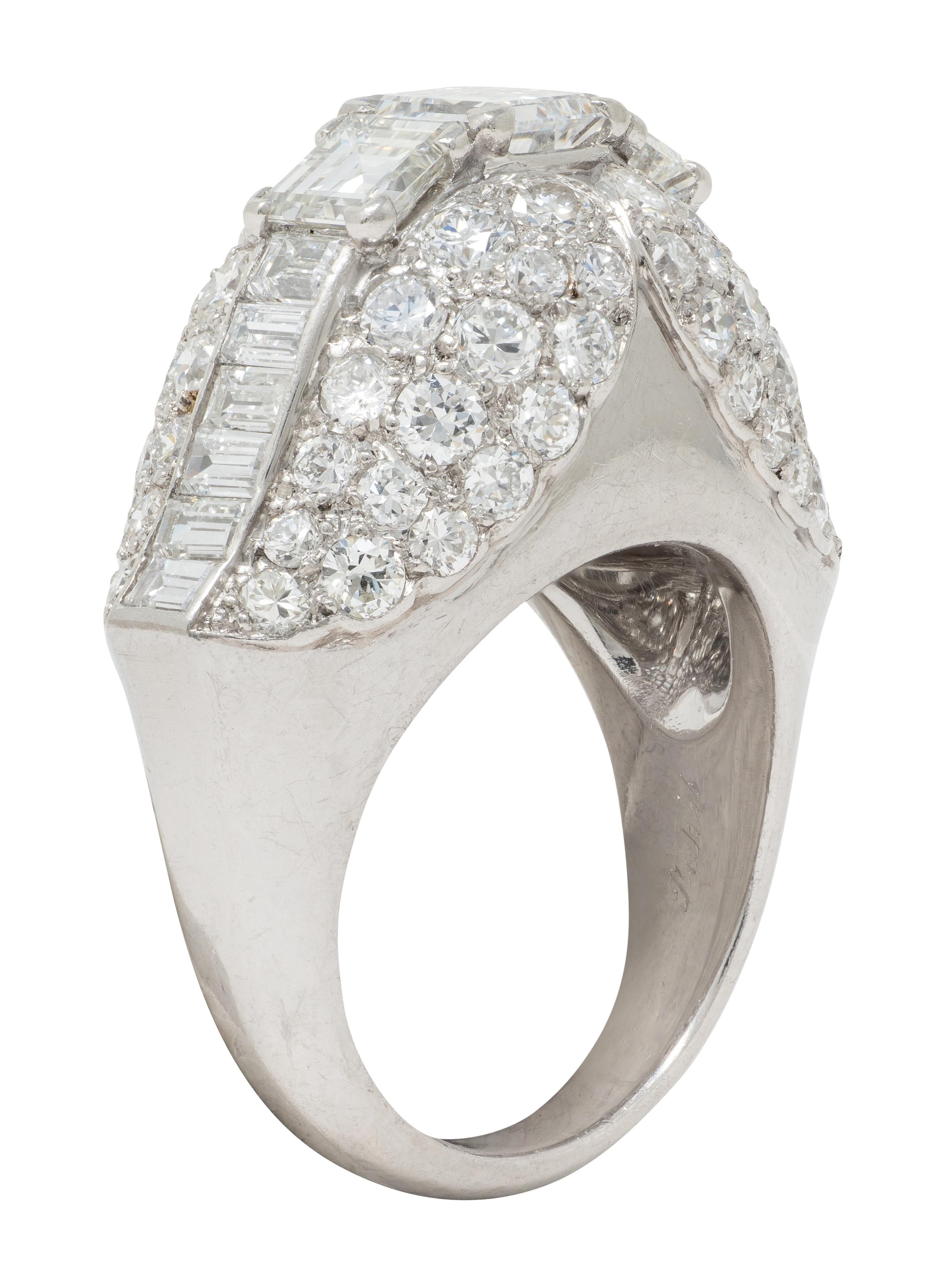 Cartier Paris Art Deco Diamond Platinum Vintage 1930's French Bombé Ring
