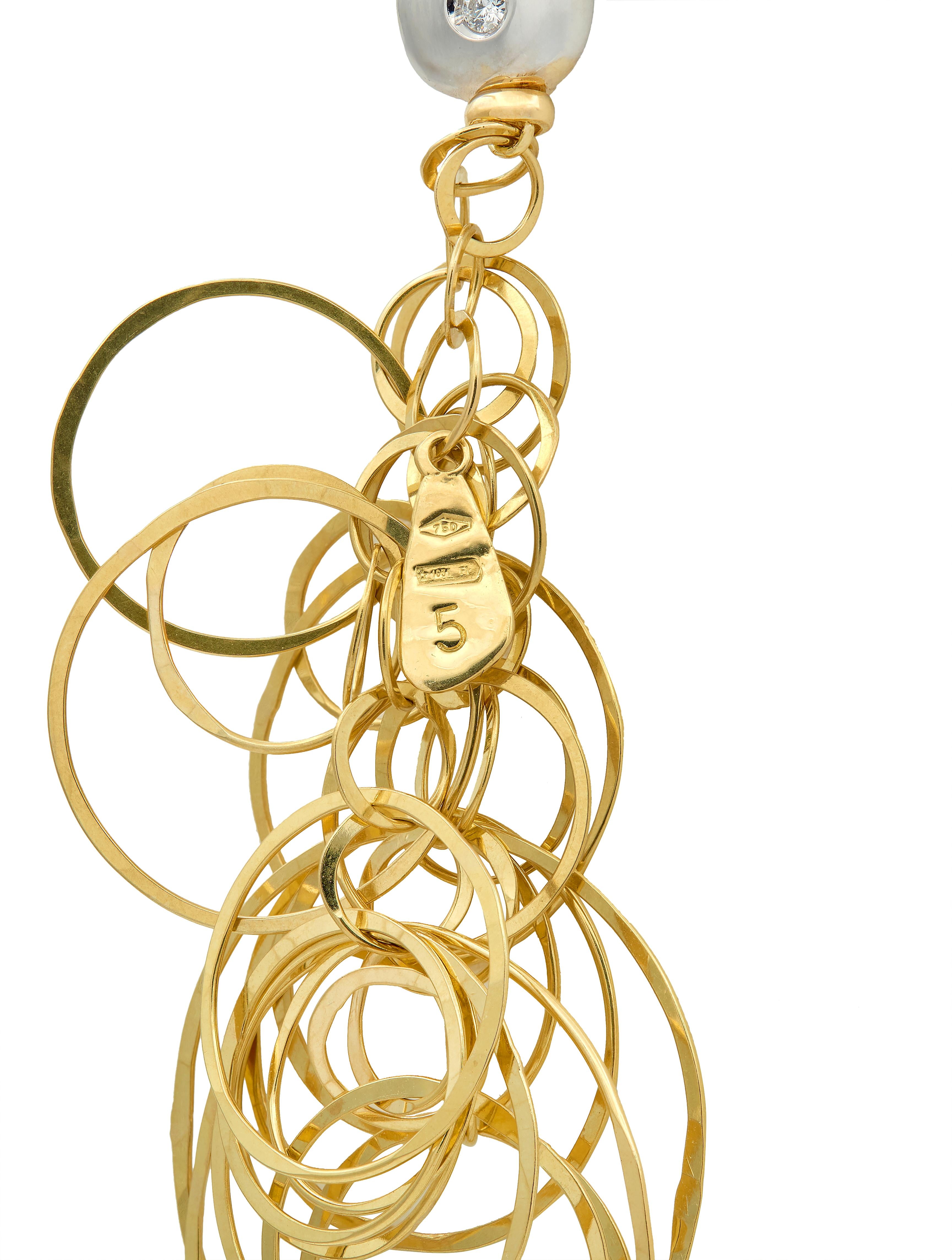 Orlandini 2000's Diamond 18 Karat Two-Tone Gold Hoop Pendant Silk Cord Necklace