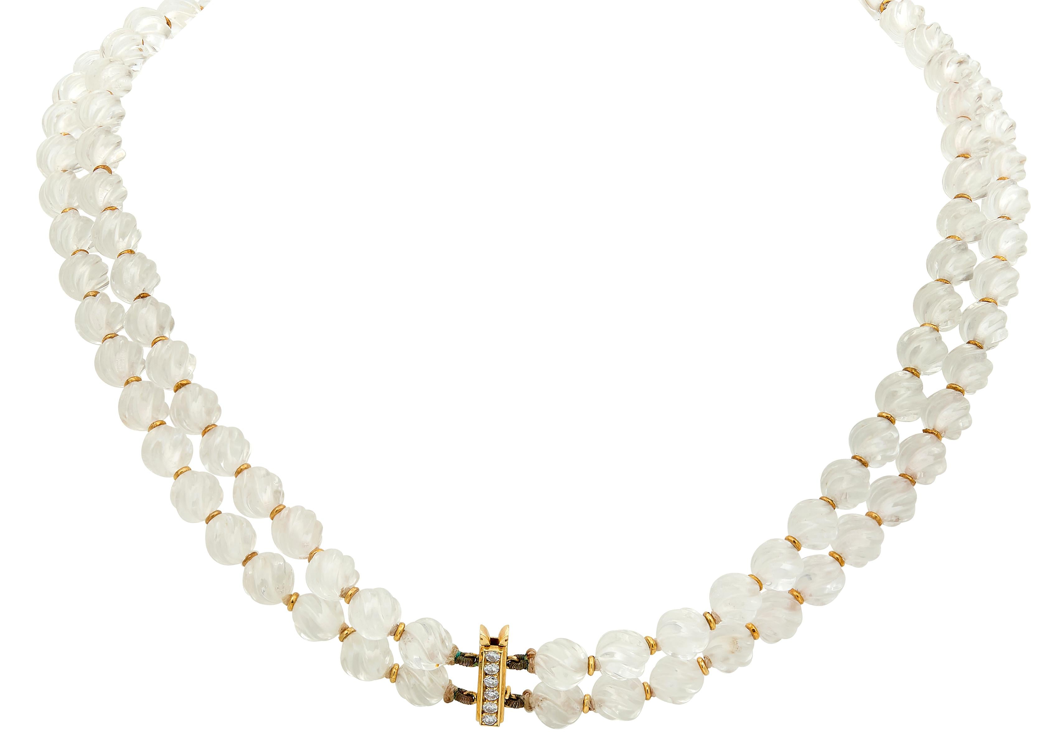 Boucheron French Rock Crystal 18K Gold Sapphire Ruby Diamond Collar Necklace