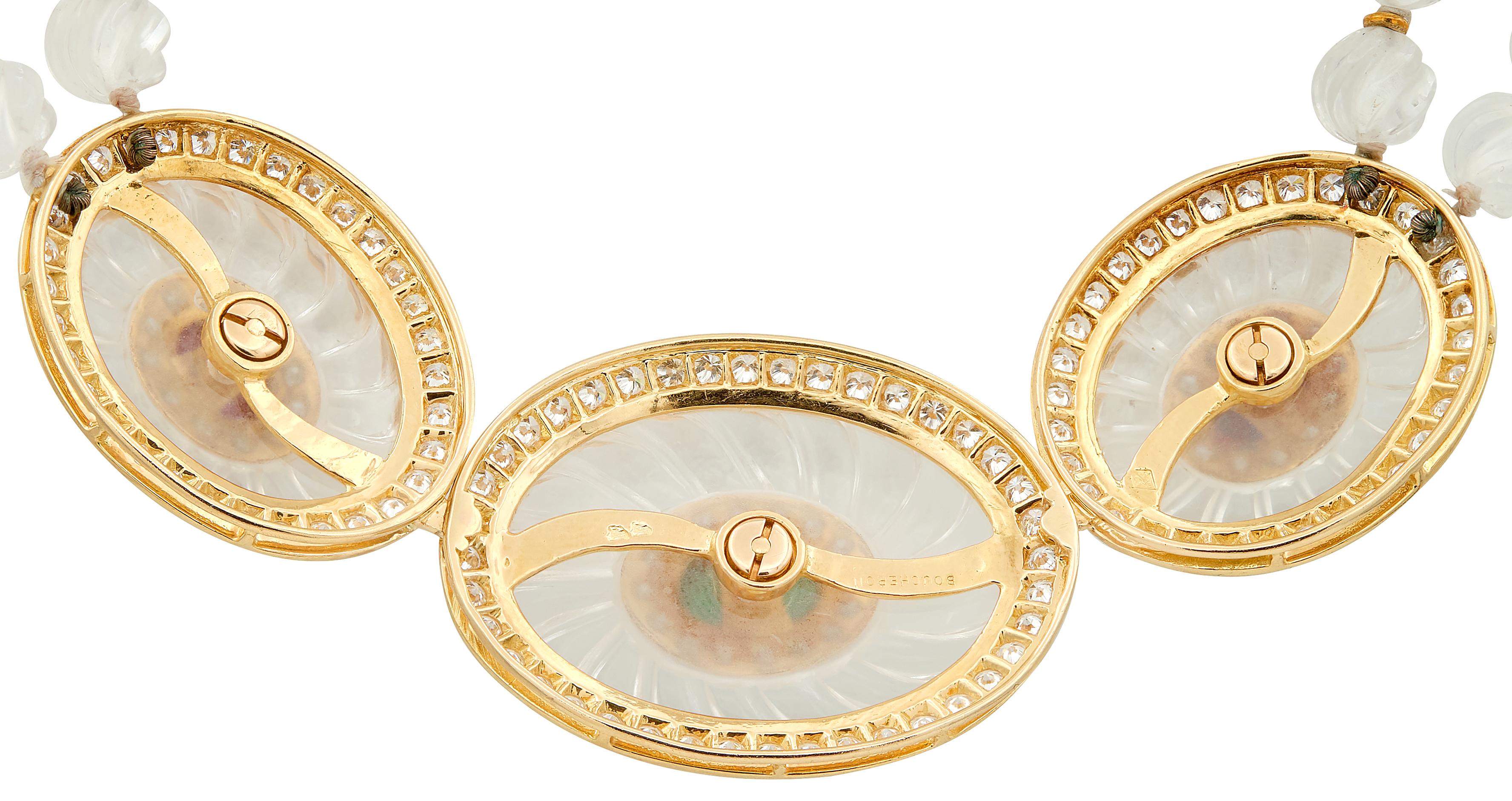 Boucheron French Rock Crystal 18K Gold Sapphire Ruby Diamond Collar Necklace