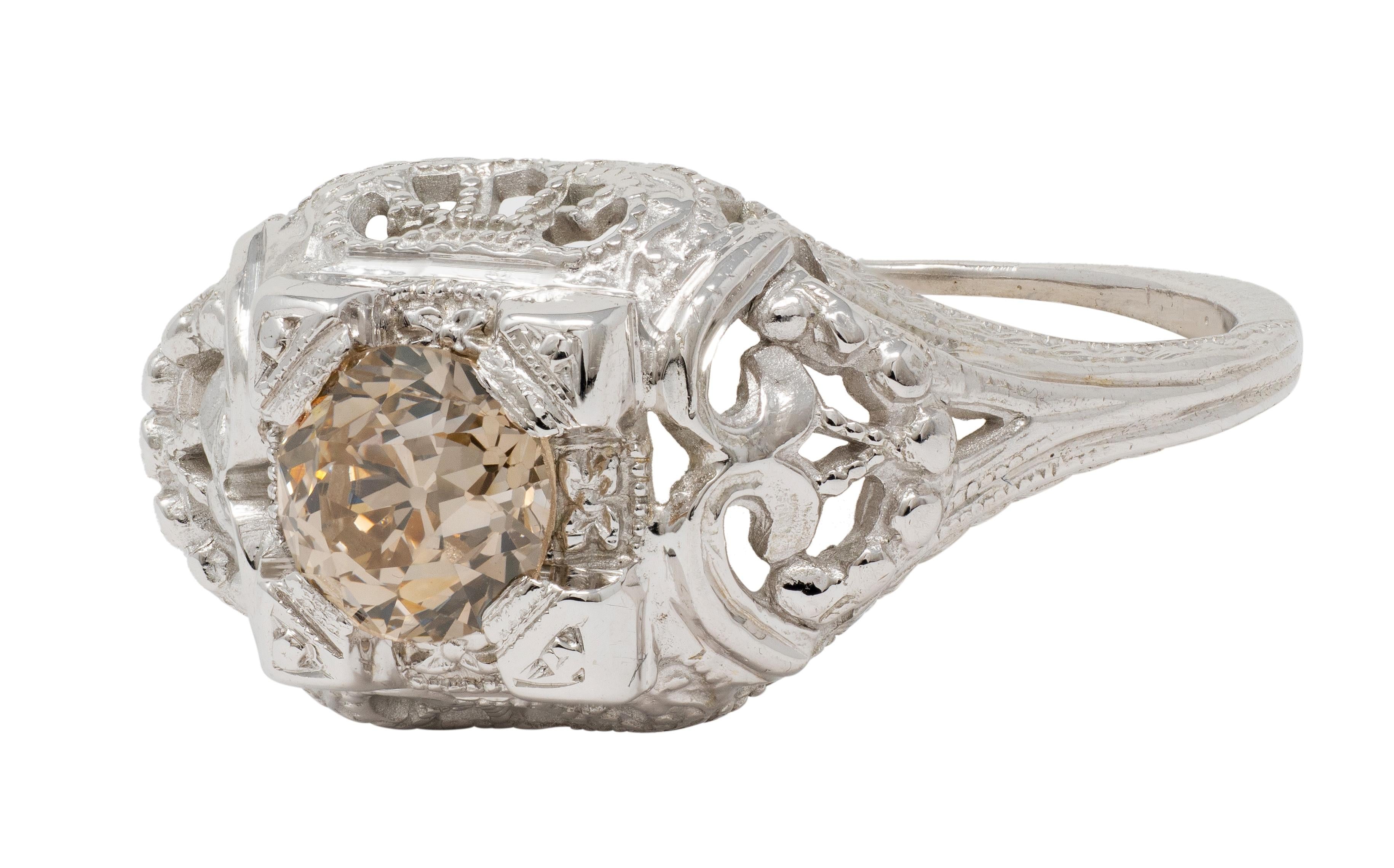 Art Deco 0.42 CTW Fancy Brown-Yellow Diamond 18K Gold Vintage Engagement Ring