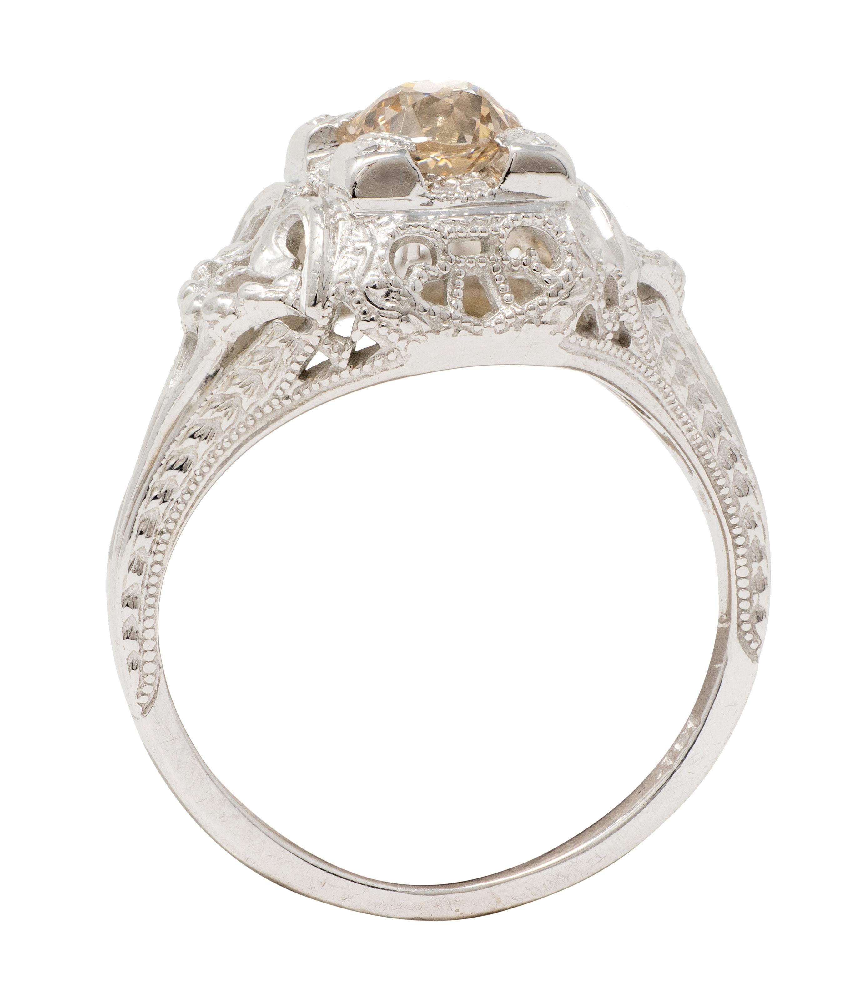 Art Deco 0.42 CTW Fancy Brown-Yellow Diamond 18K Gold Vintage Engagement Ring