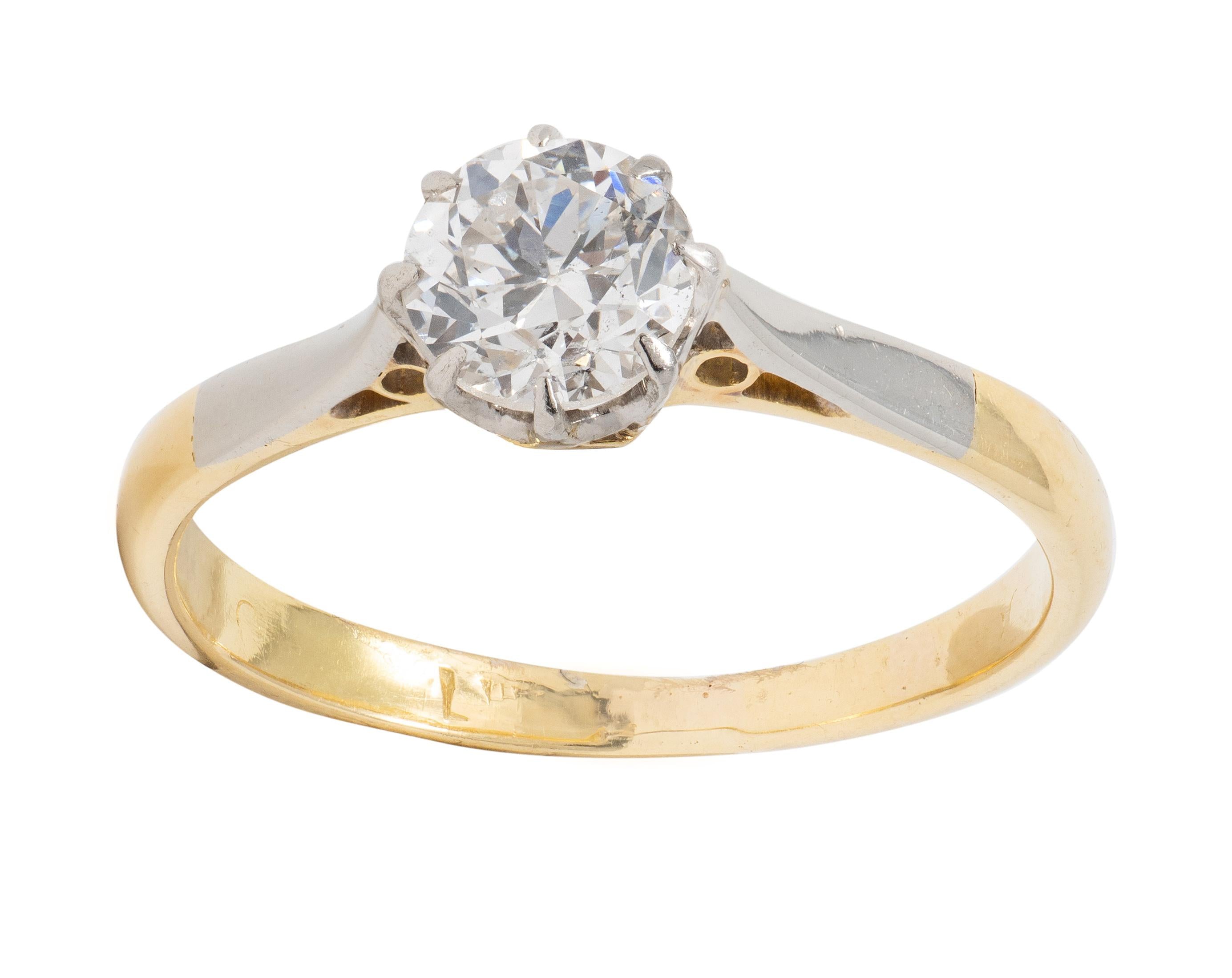 Edwardian 0.55 CTW Old European Cut Diamond Platinum 18K Antique Engagement Ring