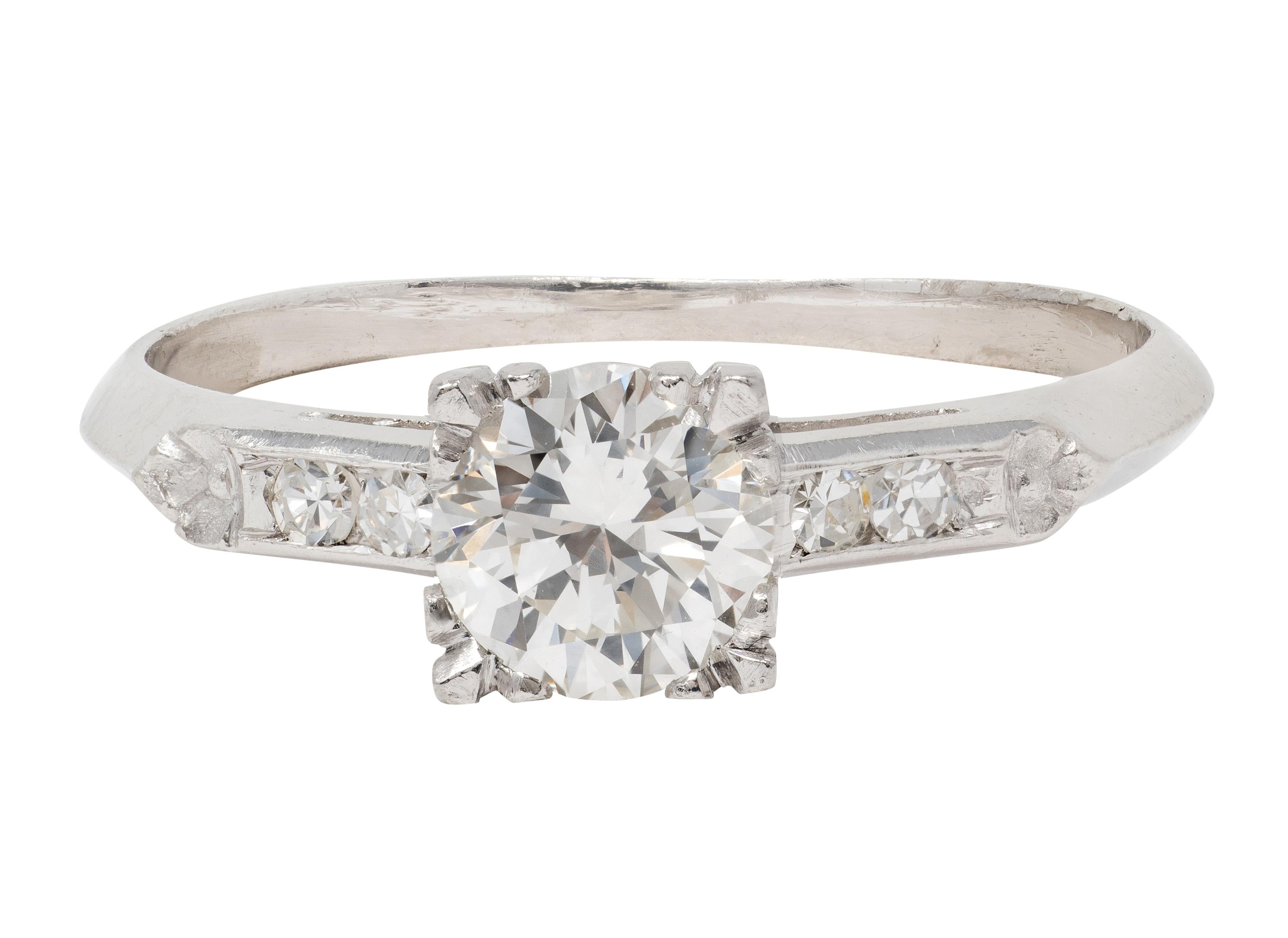 Mid-Century 0.94 CTW Transitional Cut Diamond Platinum Vintage Engagement Ring