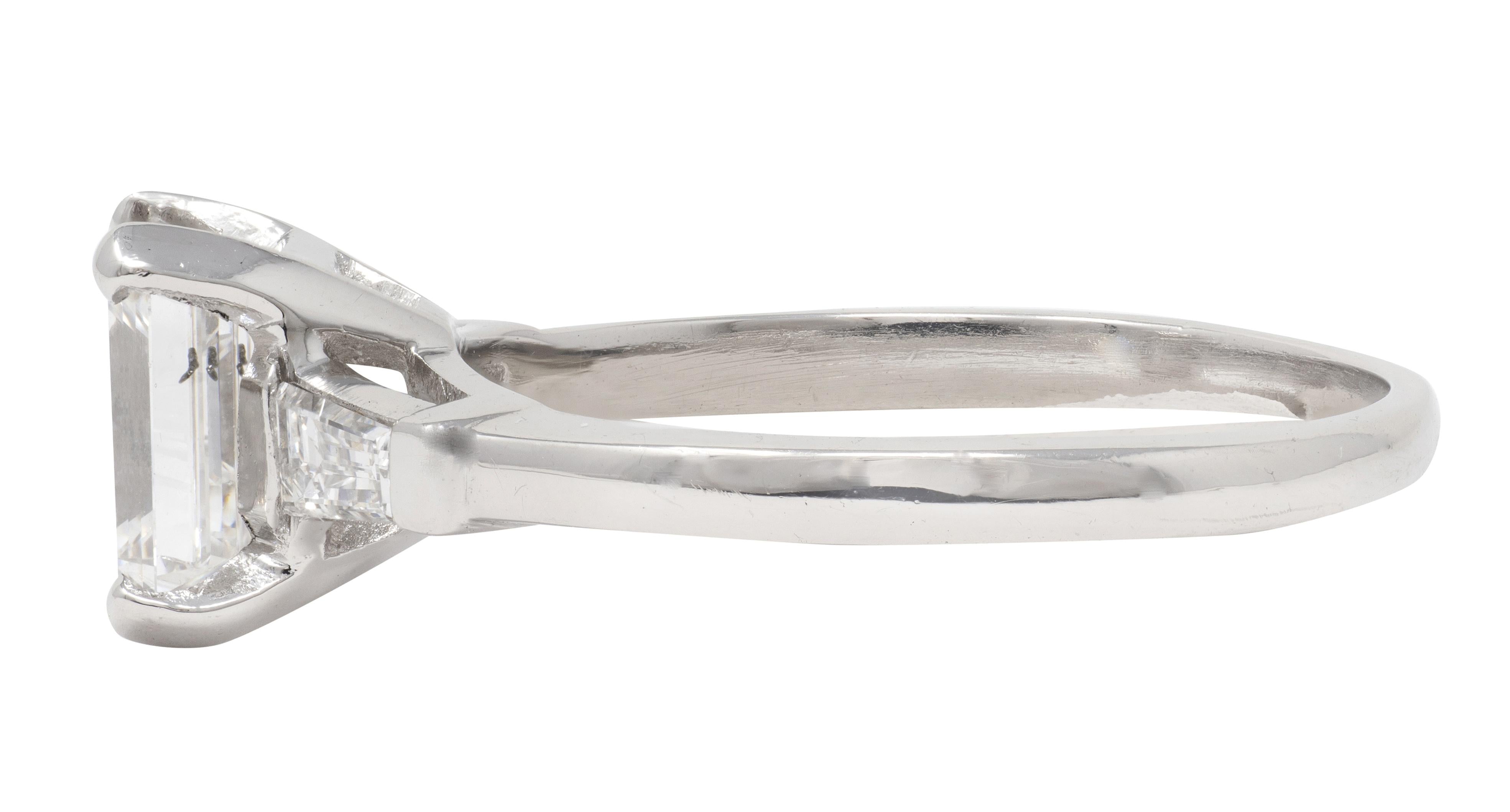 Mid-Century 2.02 CTW Emerald Cut Diamond Platinum Vintage Engagement Ring GIA