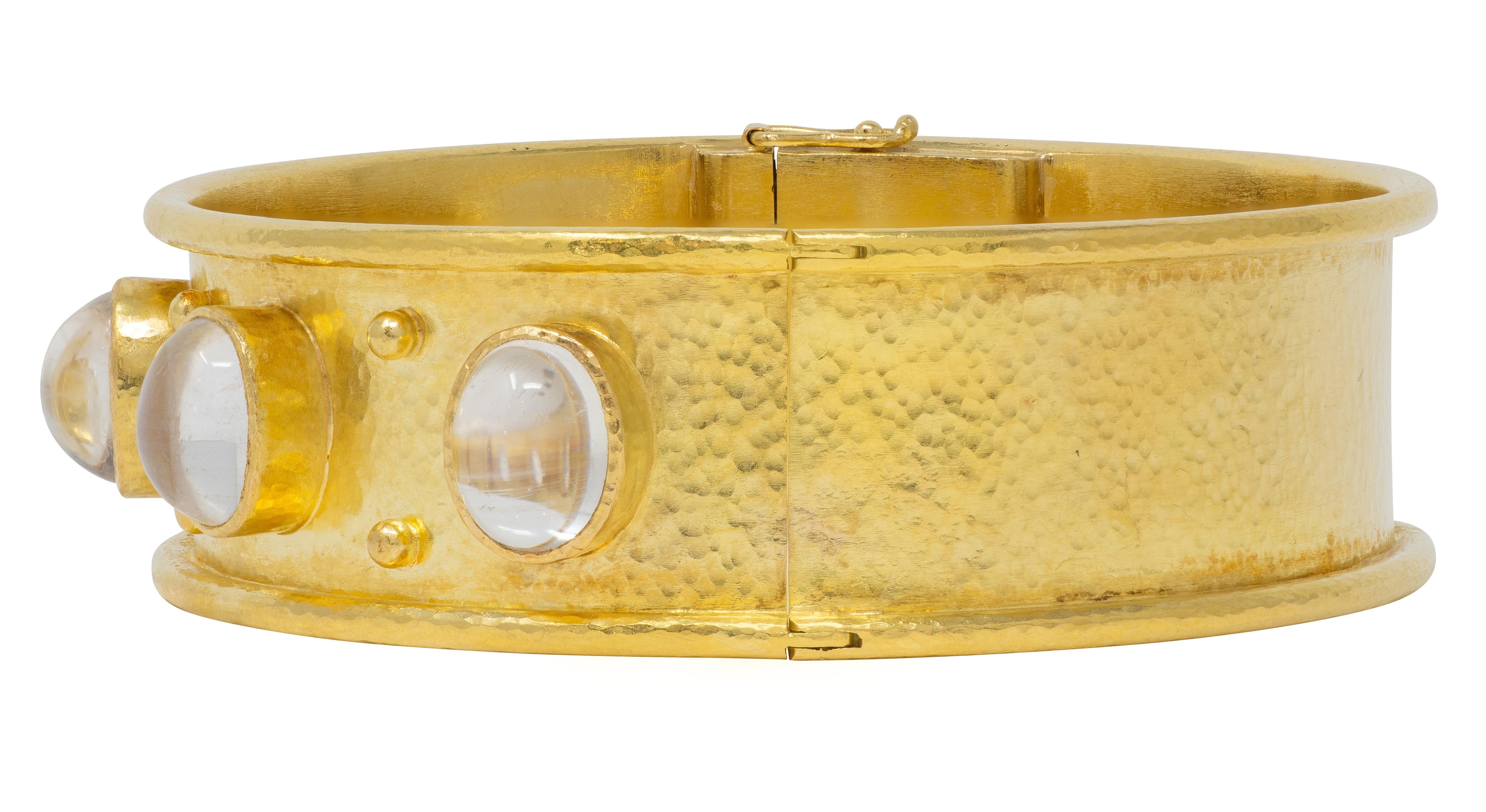 Elizabeth Locke 2000's Moonstone 18K Gold Wide Hammered Bangle Bracelet