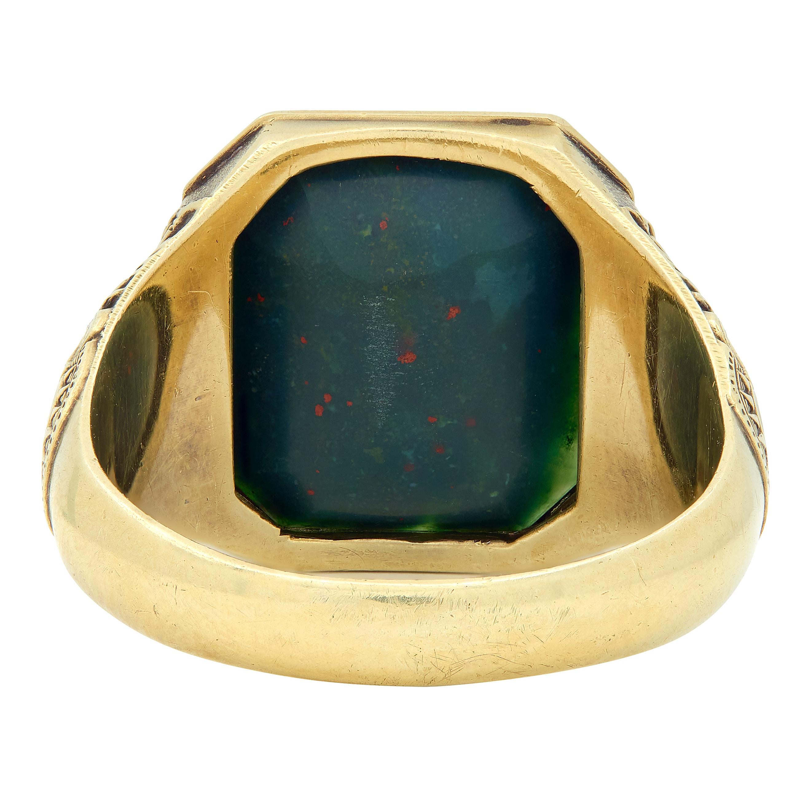 Larter & Sons Victorian Bloodstone 14K Gold Antique Egyptian Revival Signet Ring
