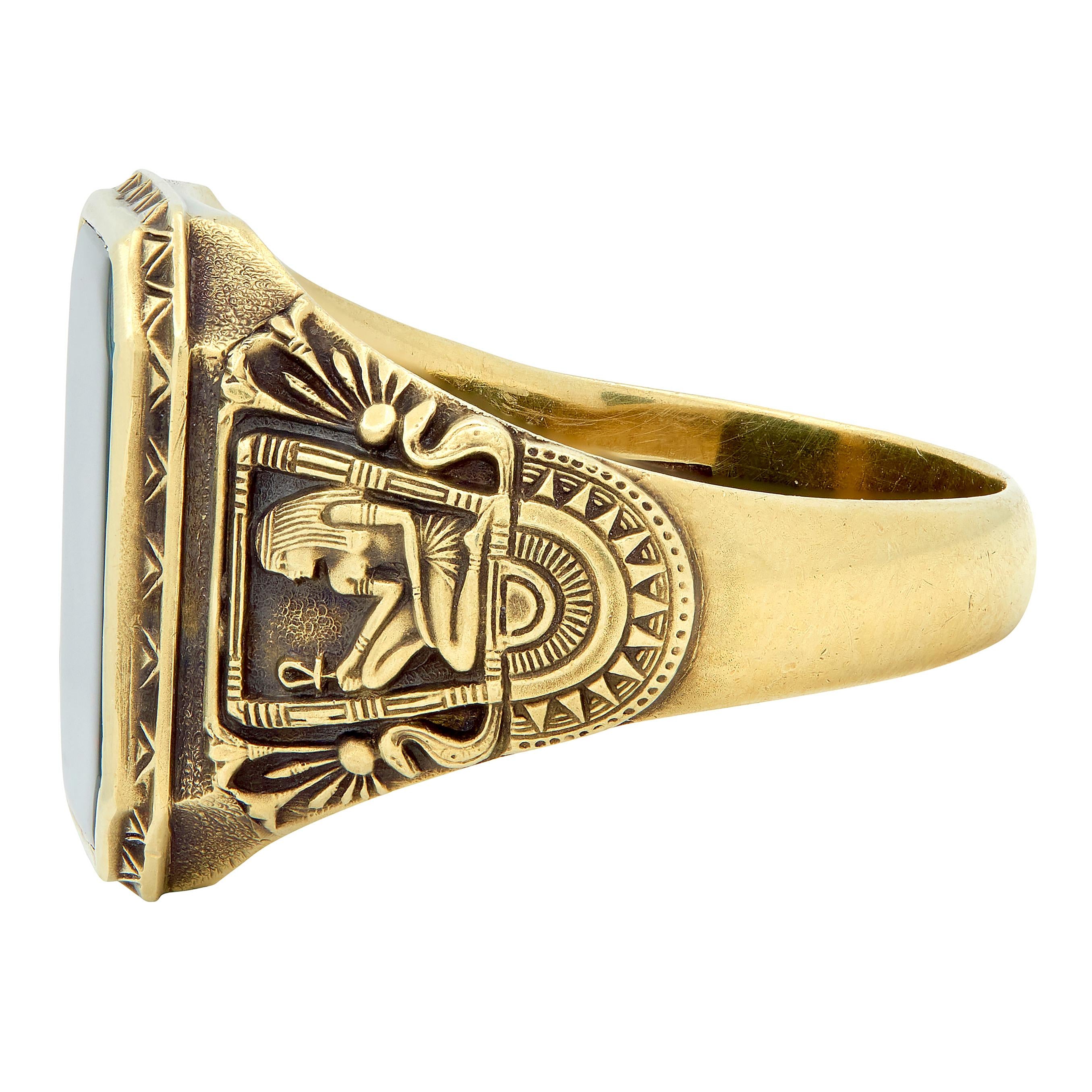 Larter & Sons Victorian Bloodstone 14K Gold Antique Egyptian Revival Signet Ring