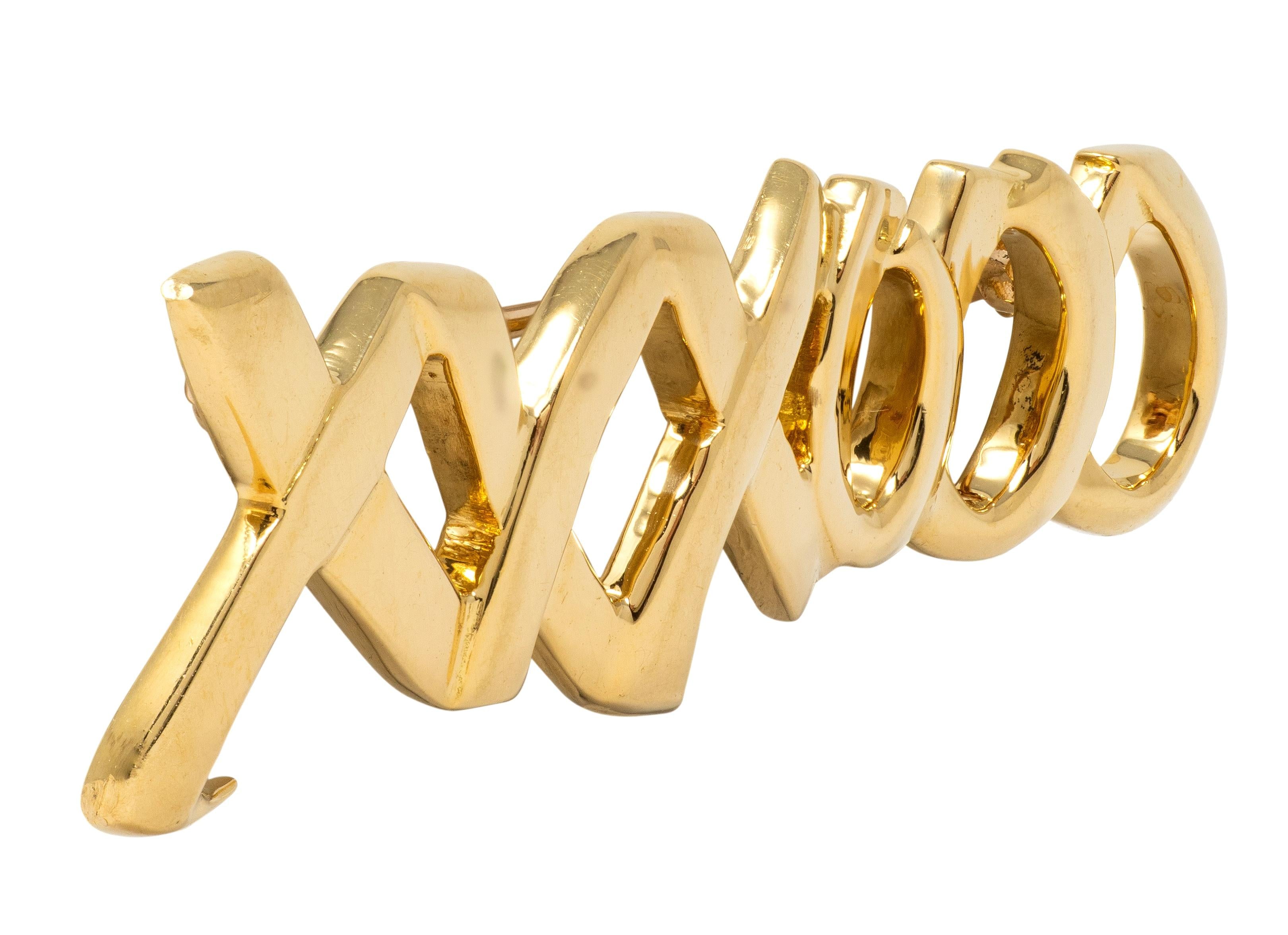 Tiffany & Co. Paloma Picasso 1983 18 Karat Yellow Gold XO Vintage Brooch