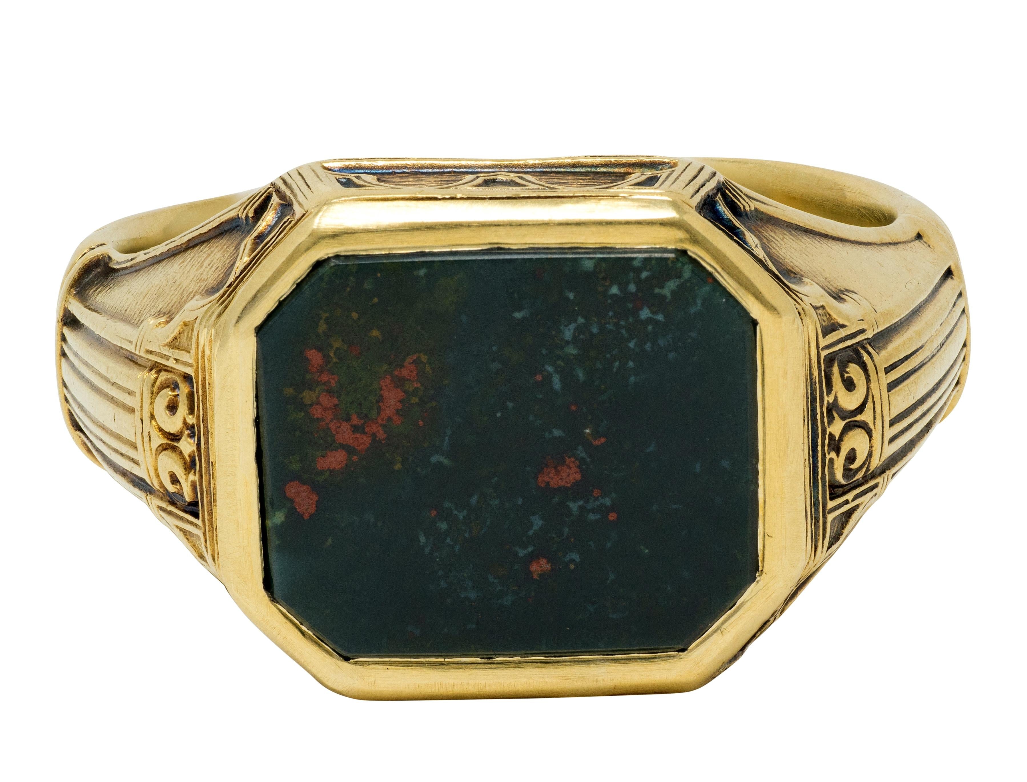 Larter & Sons Victorian Bloodstone 14K Gold Antique Gothic Signet Ring